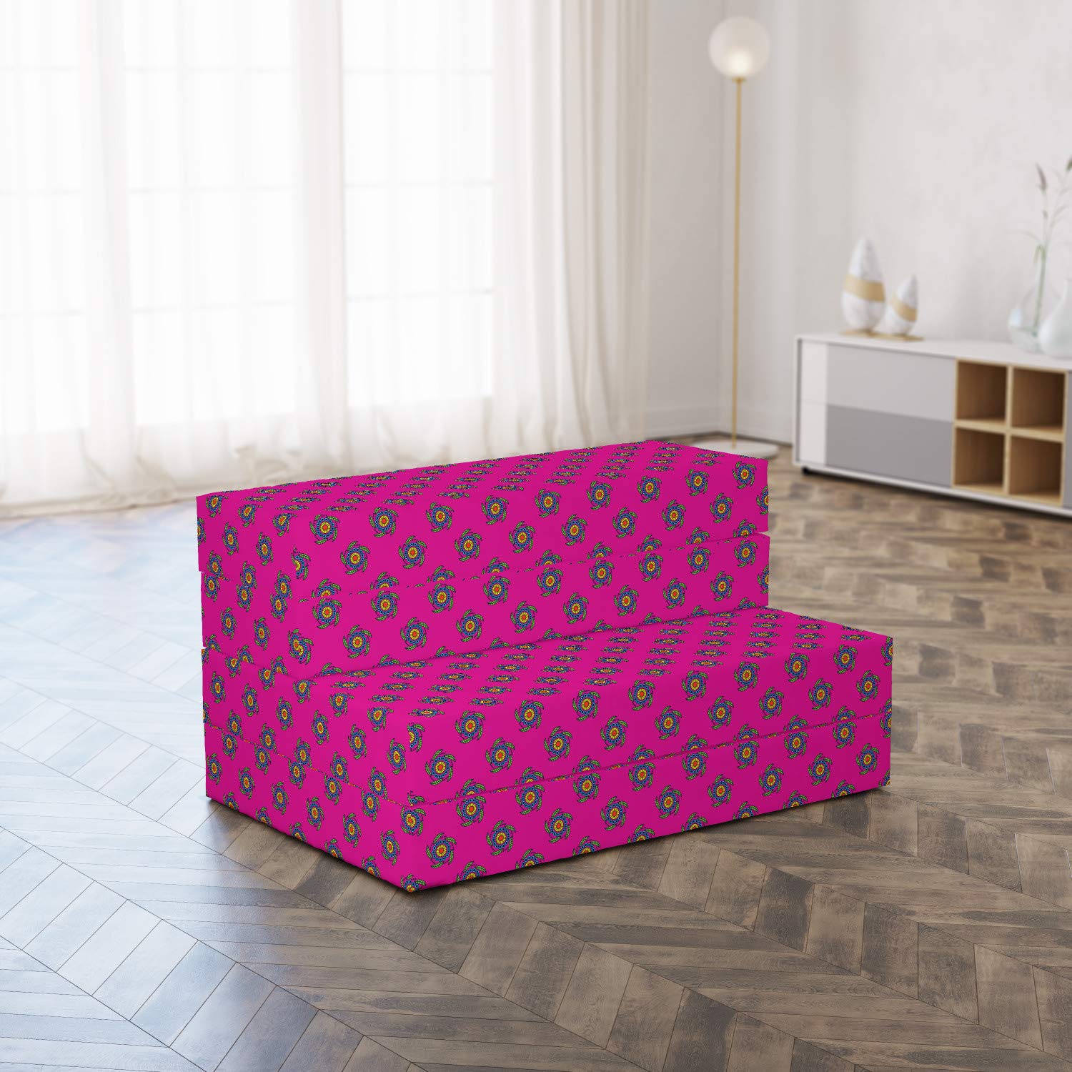 Ambesonne Hot Pink Foldable Mattress with Windmill Floral Design - 74.8