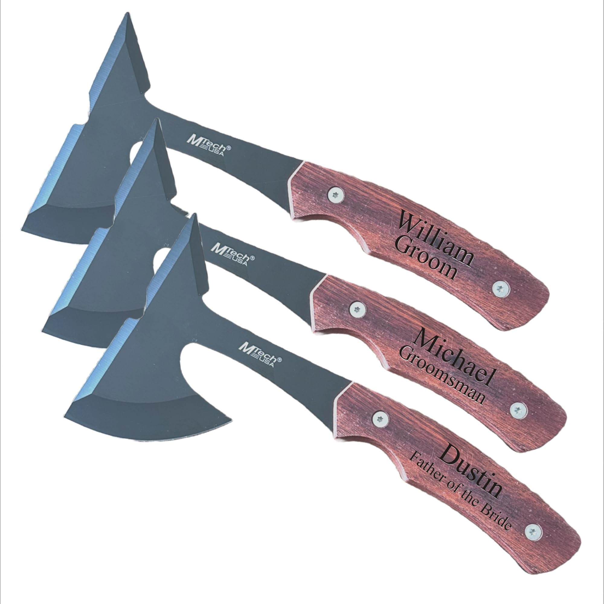 8-Piece Bulk Personalized Hatchet Axes Set - Custom Engraved Groomsmen Gifts for Men with Rosewood Handle - Perfect for Weddings, Camping & Outdoor Adventures