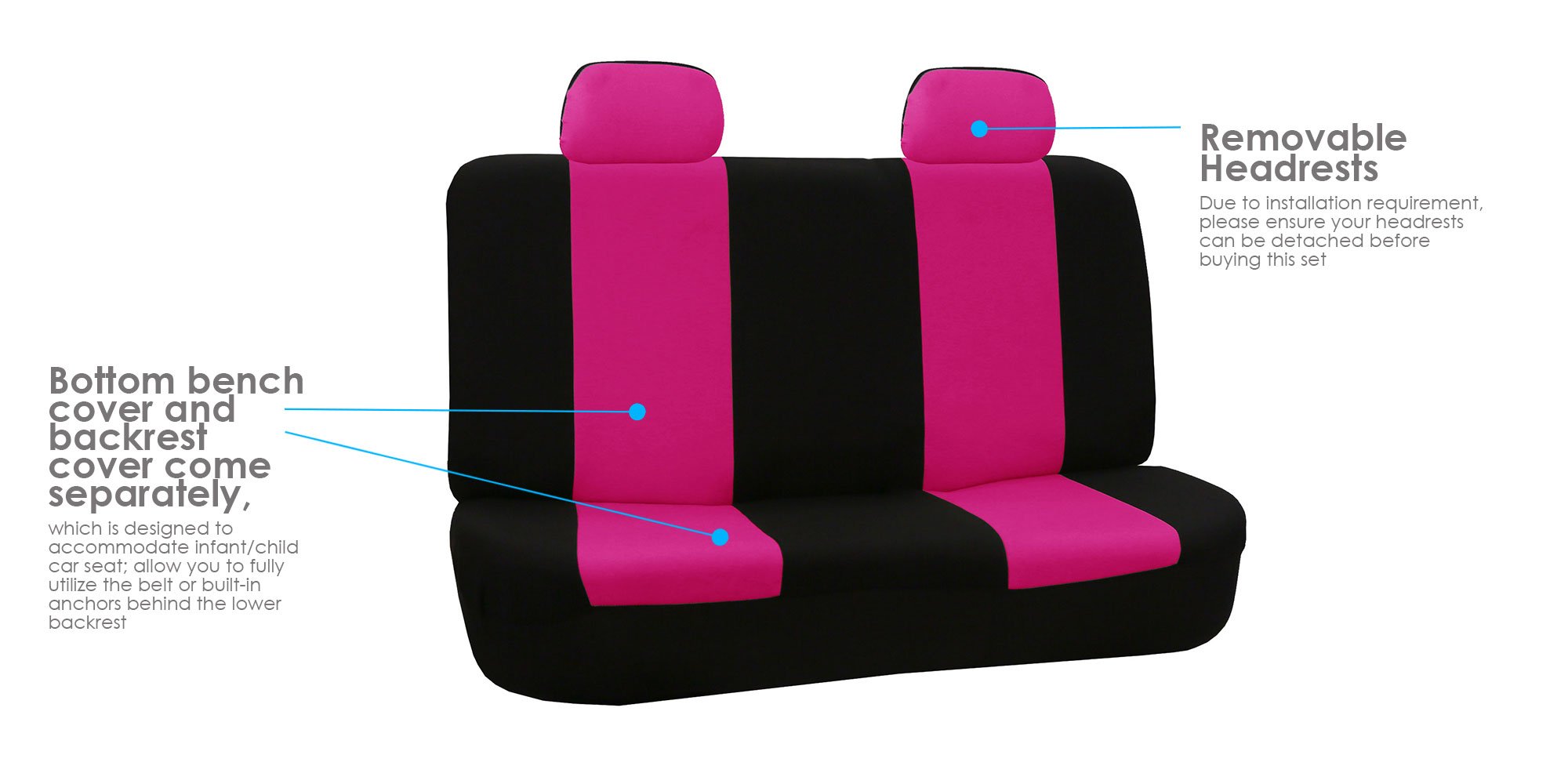FH Group Pink Full Set Flat Cloth Car Seat Covers - Universal Fit for Cars, Trucks & SUVs (Front & Rear Bench) | Durable Interior Accessories Combo with E-Z Travel Tissue Dispenser | Perfect for Road Trips & Daily Commutes