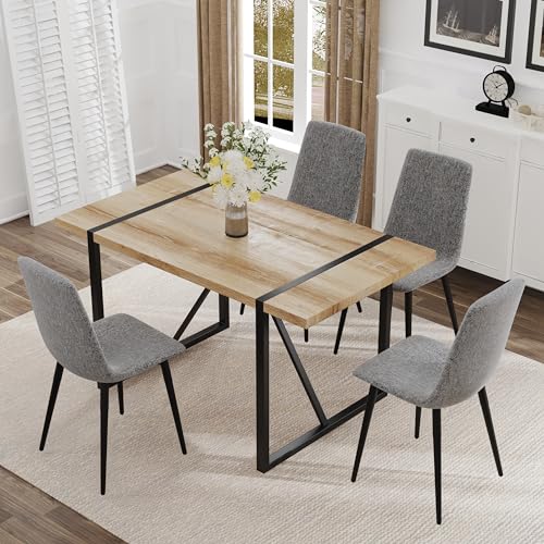 Wooden Table + Square Spoon Grey Chairs
