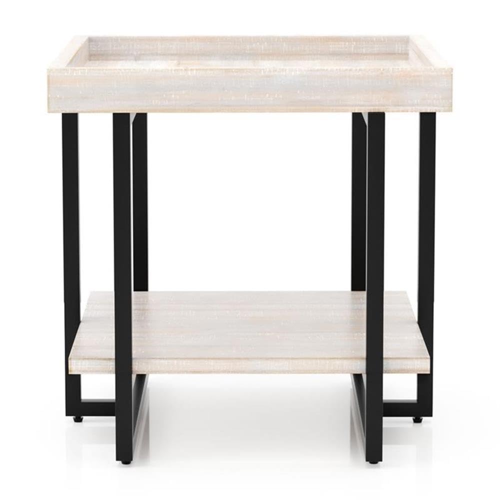 Home Square Humere Wood 1-Shelf End Table in Antique White - Set of 2 | Small Side Table for Living Room, Bedroom & Office | Rustic Nightstand with Storage Shelf