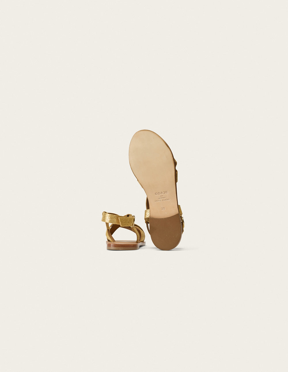 Lisa Flat Sandals - Cracked Gold Leather Women's Shoes for Casual Wear & Summer Outfits