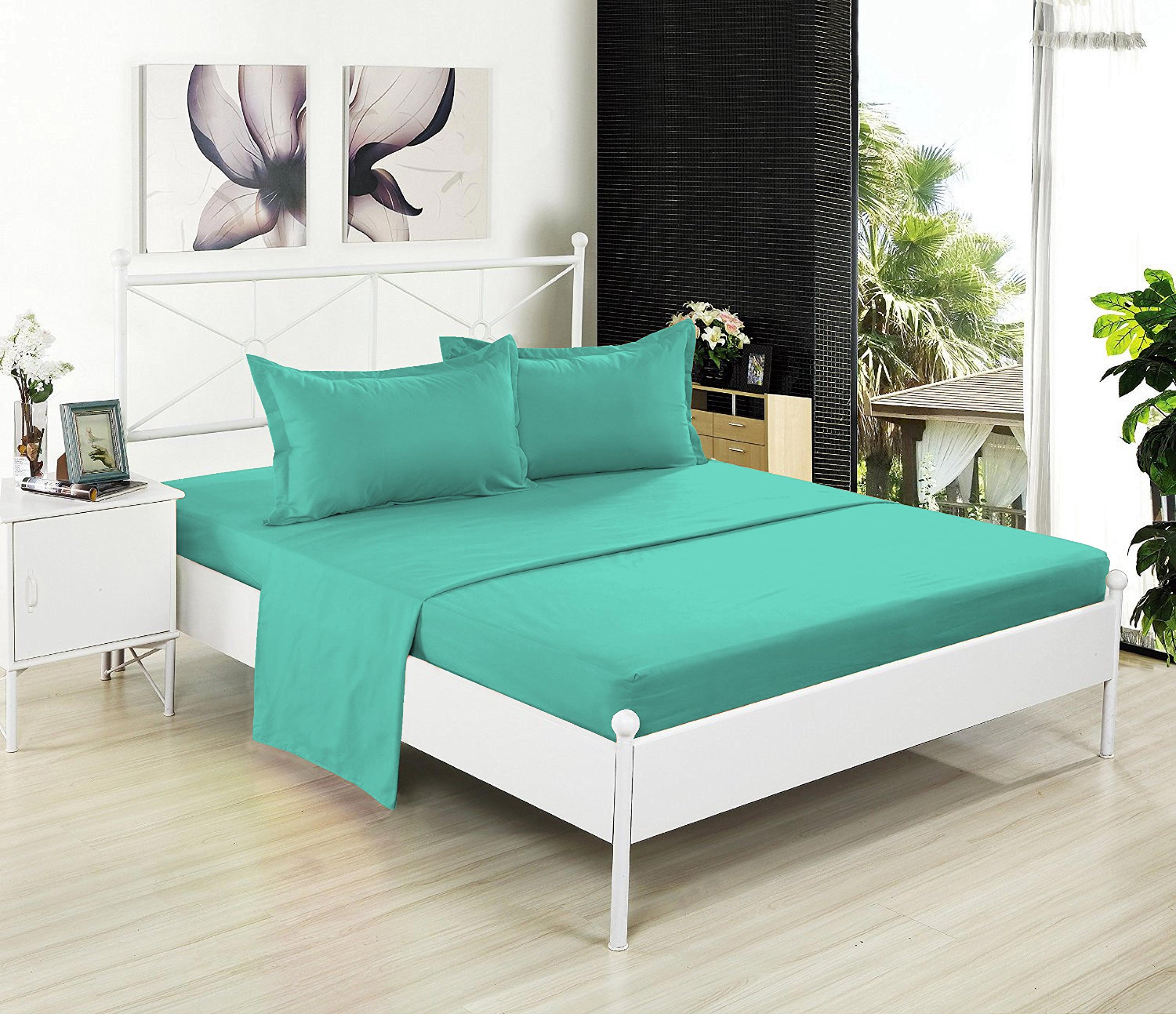 100% Cotton Breathable & Cooling Jersey Knit Bed Sheets - Ultra Soft Twin XL Sheets with Deep Pockets for Dorm, Hospital & Split King Beds - Perfect for Hot Sleepers & Summer Nights (Aqua)