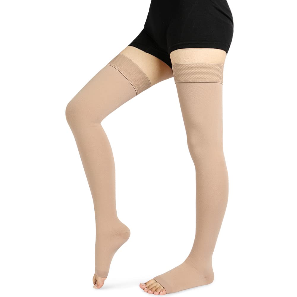CASMON 20-30 mmHg Medical Compression Stockings for Women & Men - Open Toe Thigh High Socks for Edema, Varicose Veins & Travel - Perfect for Long Flights, Pregnancy & Post-Surgery Recovery