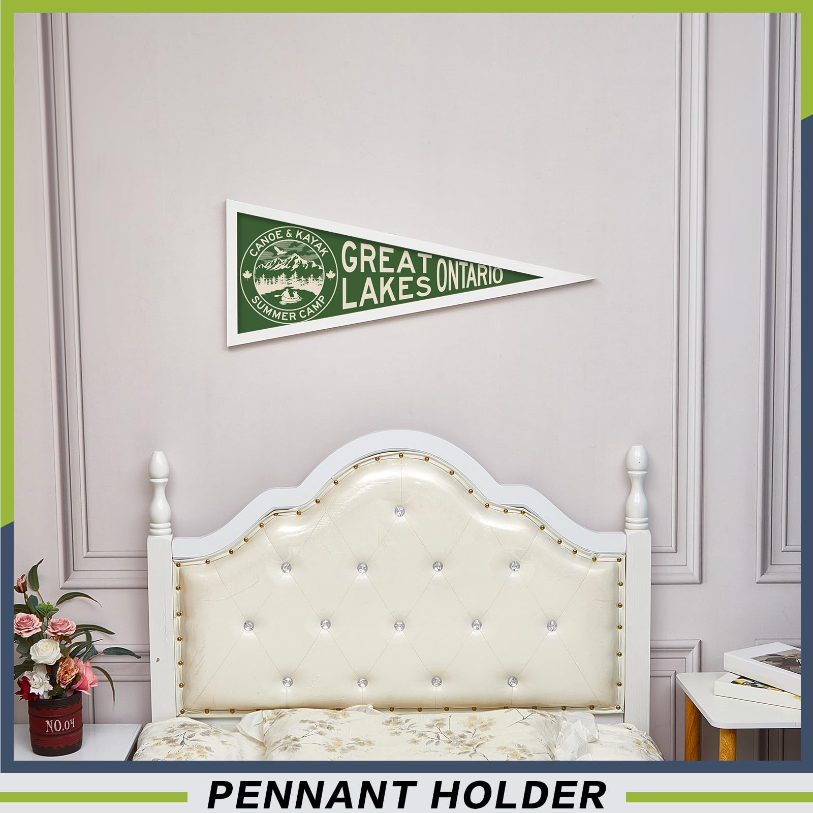 Wesiti 12x30 Inches Wooden Pennant Display Frame with Hook - White Acrylic Flag Holder for Sports Teams, Schools & Events (Double-Sided Protective Film) - Perfect for Wall Decor, Memorabilia Display & Fan Cave Decorations