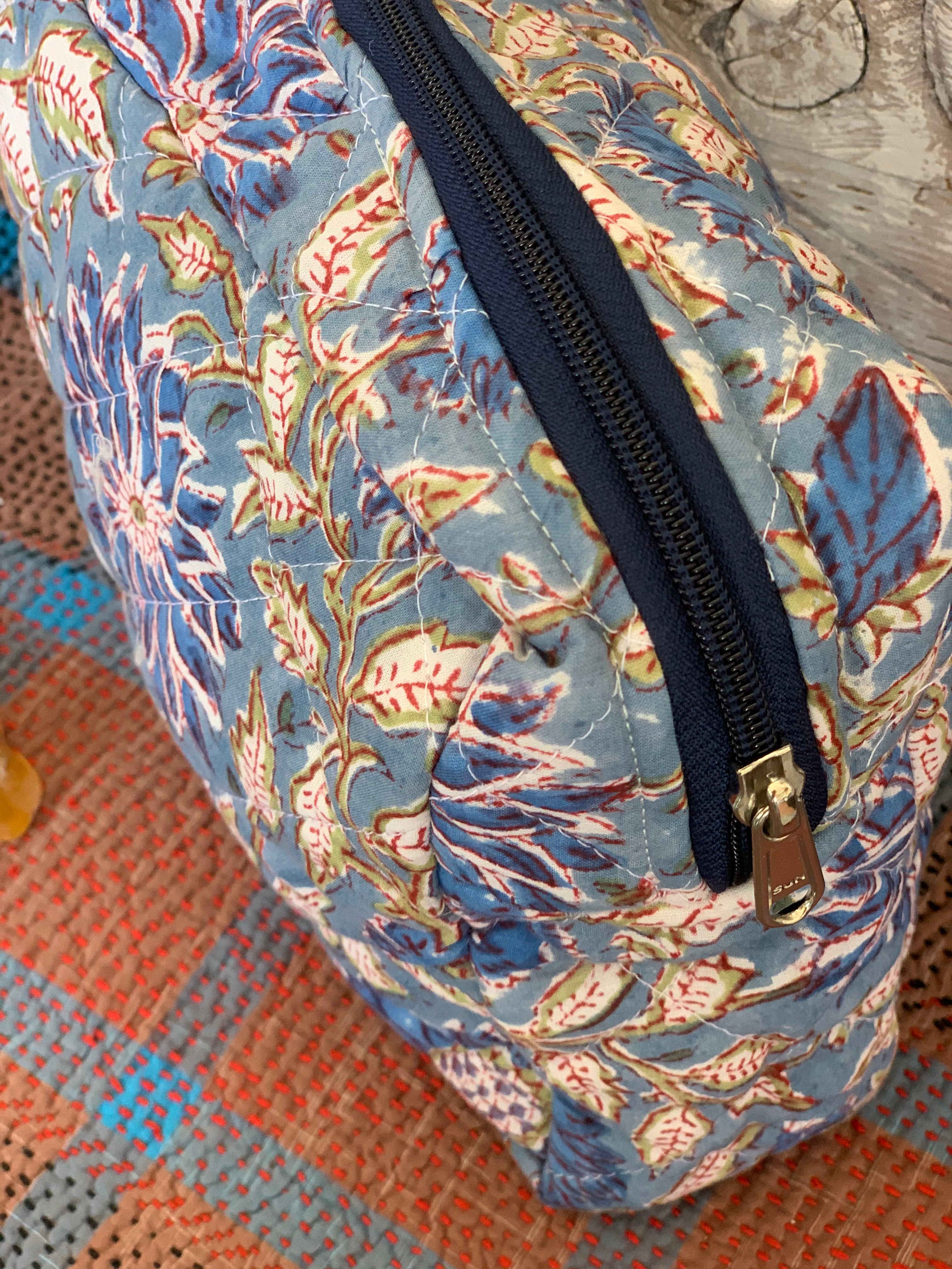 Large Cosmetic Bag with Hand Block Print - Perfect for Travel, Makeup Storage & Organizing Toiletries