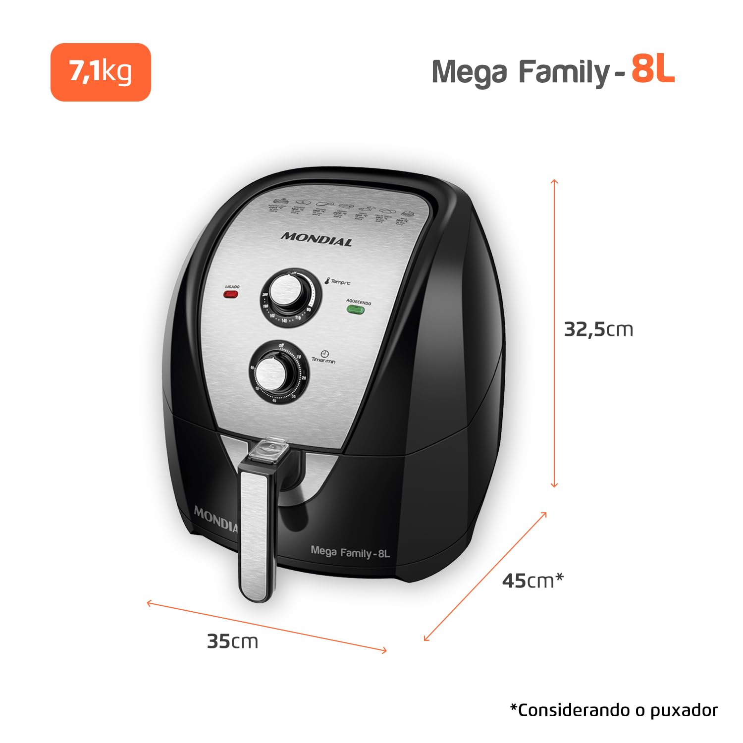 Mondial 8L Air Fryer Oil Free Cooker, 1900W, 110V, Black/Stainless Steel (AFN-80-BI) - Healthy Frying for Family Meals, Snacks & Party Foods