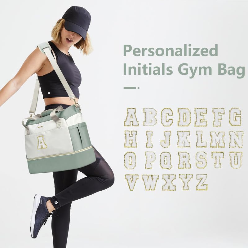 Personalized Monogram Travel Duffel Bag for Women with USB Charging Port & Shoe Compartment - Gym Yoga Weekender Overnight Bag in Beige | Perfect for Workouts, Weekend Getaways & Business Trips