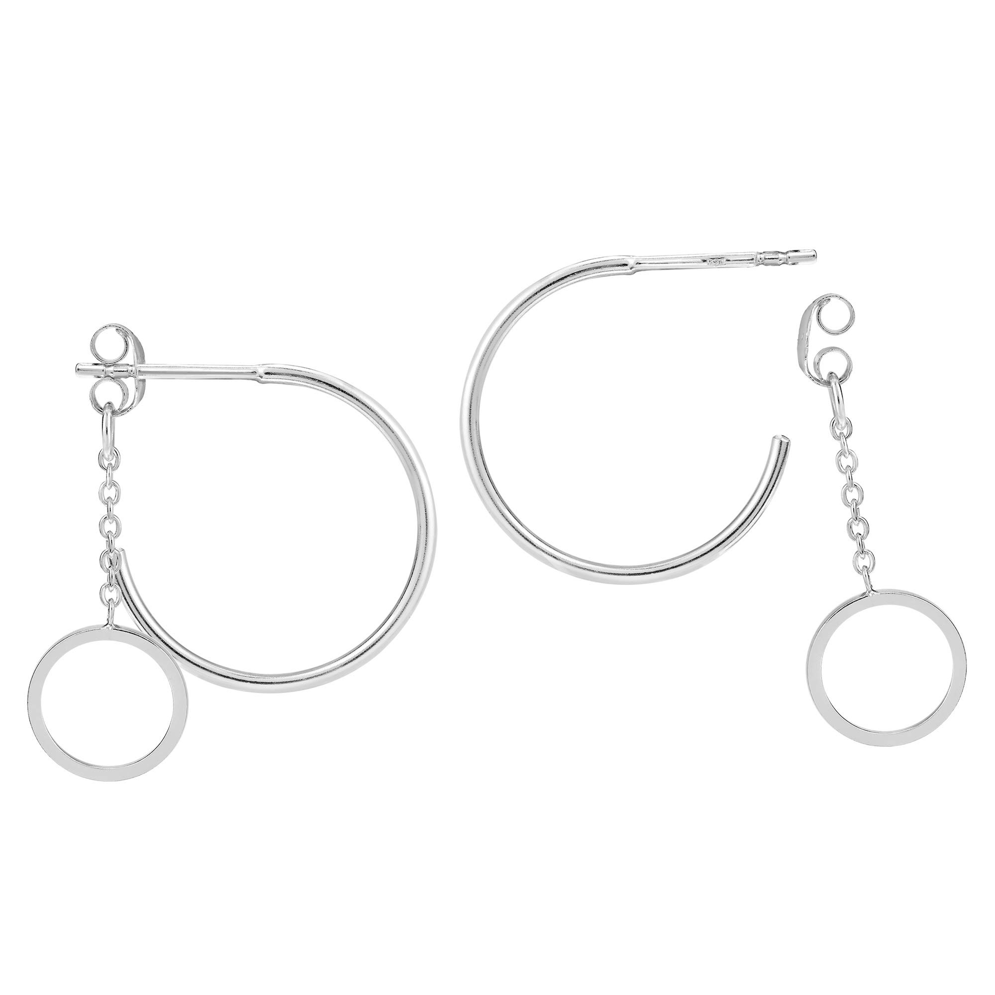 AeraVida .925 Sterling Silver Half Hoop Dangle Earrings for Women - Trendy Round Chain Back Drop Earrings for Party, Wedding & Everyday Wear