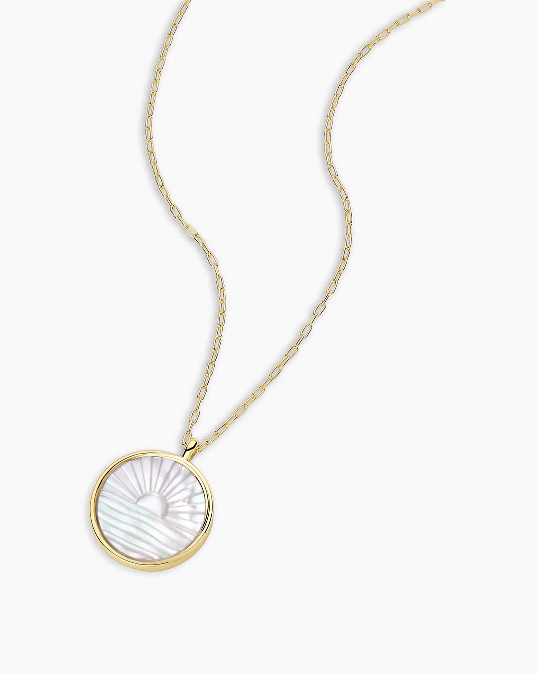 gorjana Sunset Etched Necklace 18k Gold-Plated with Mother of Pearl Pendant | Adjustable Chain 19