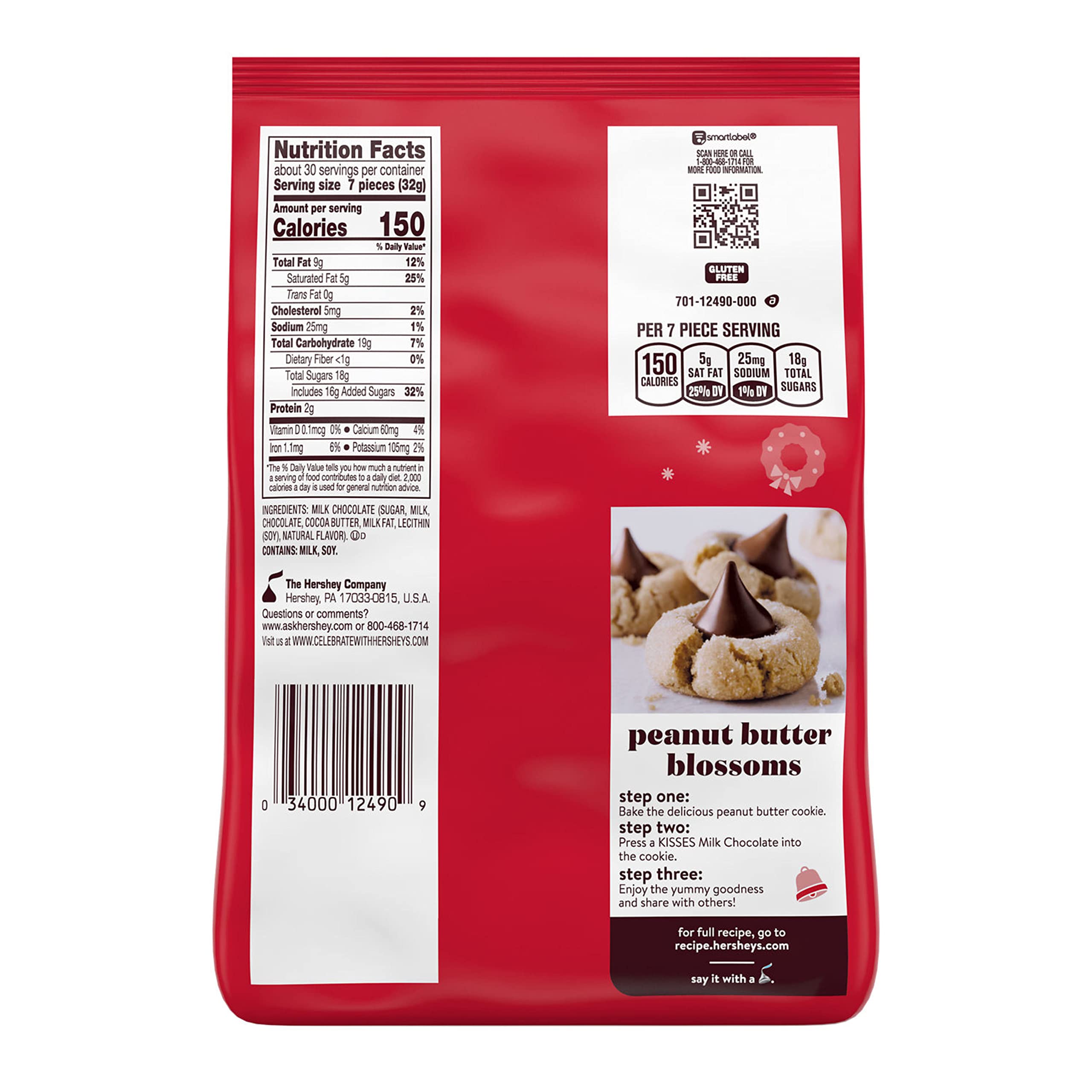 HERSHEY'S KISSES Milk Chocolate Christmas Candy - 34.1 oz Bulk Bag for Holiday Gifts, Stocking Stuffers & Party Favors