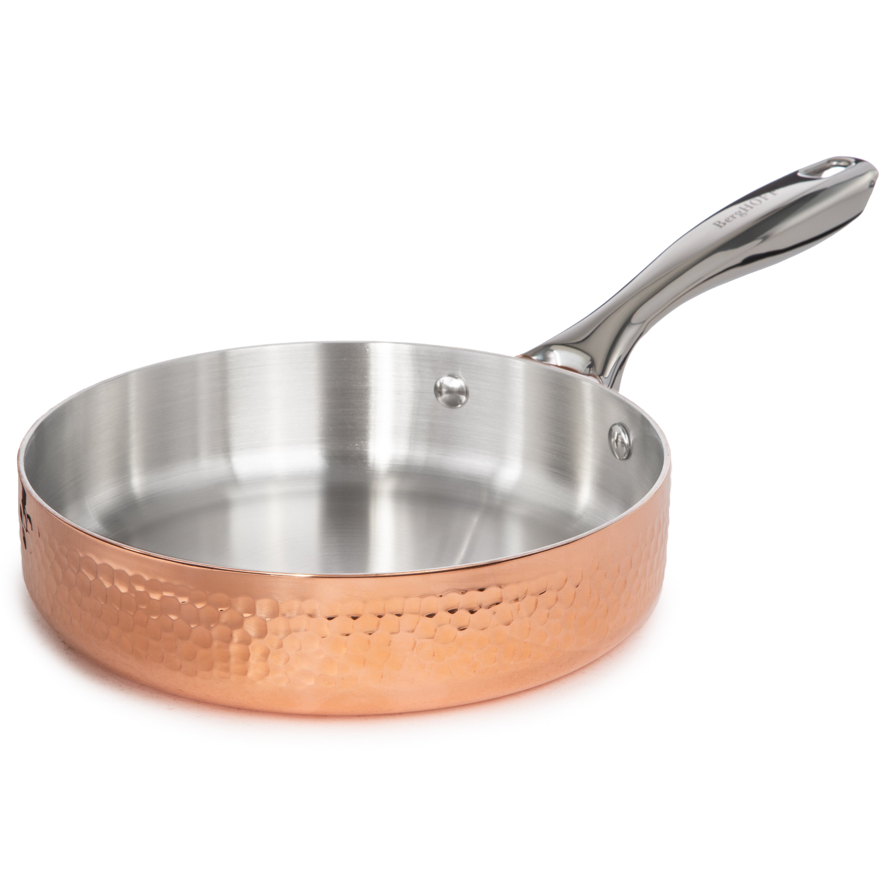 BergHOFF Vintage Tri-Ply Copper 8-Inch Deep Skillet with Hammered Finish - Premium Cookware for Sautéing, Frying & Braising | Perfect for Gas, Electric & Induction Stovetops