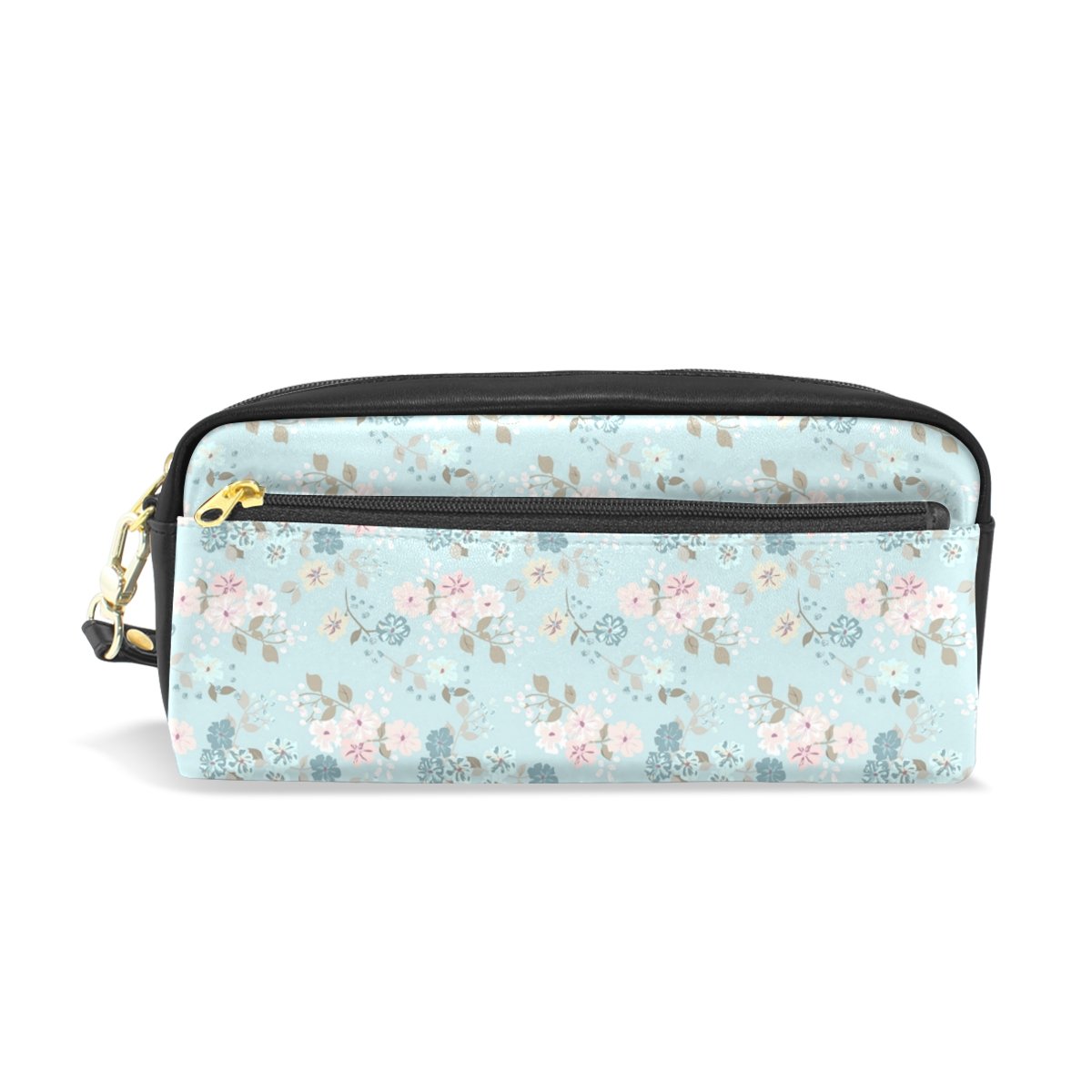 Floral PU Leather Zipper Makeup Jewelry Organizer Bag for Women & Girls - Travel Toiletry Case, Pencil Pouch, Phone & Electronics Storage, Nail Polish Holder (Turquoise) - Perfect for Travel, School & Daily Organization