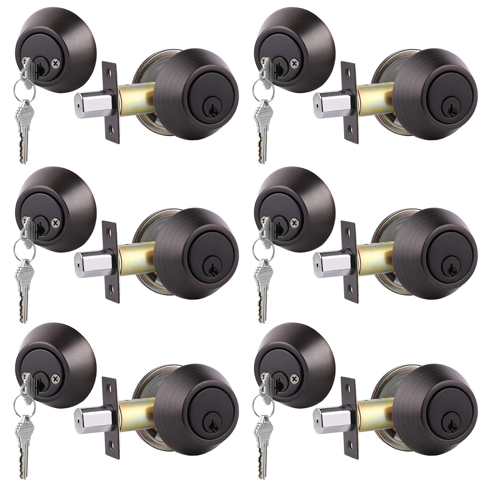 Gobrico 6 Keyed Alike Double Cylinder Deadbolt Lock - Oil Rubbed Bronze Finish - Same Key for All Locks - Secure Your Home, Office, or Rental Property