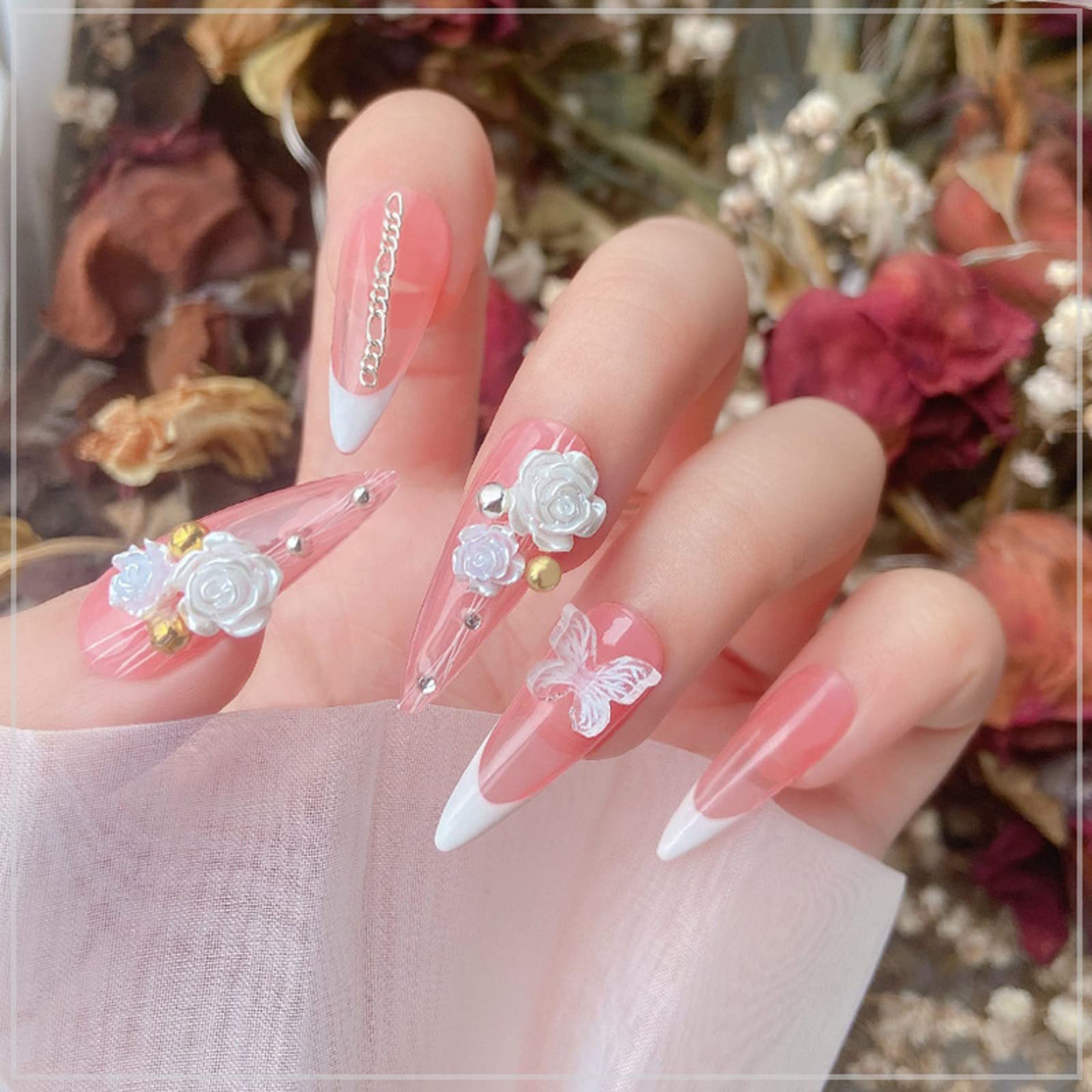 3D Flower Nail Charms - 2 Boxes Aurora Bow Butterfly Nail Art Decorations with Flat Back Pearls for DIY Nail Art | Perfect for Salon, Home Manicure, and Nail Art Enthusiasts