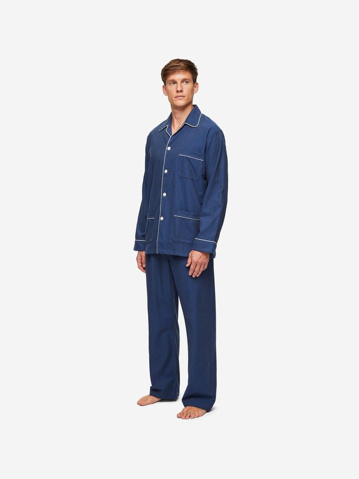 DEREK ROSE Balmoral Brushed Cotton Pajamas for Men - Soft & Comfortable Sleepwear Set, Navy Blue - Perfect for Lounging, Relaxing & Nighttime Comfort