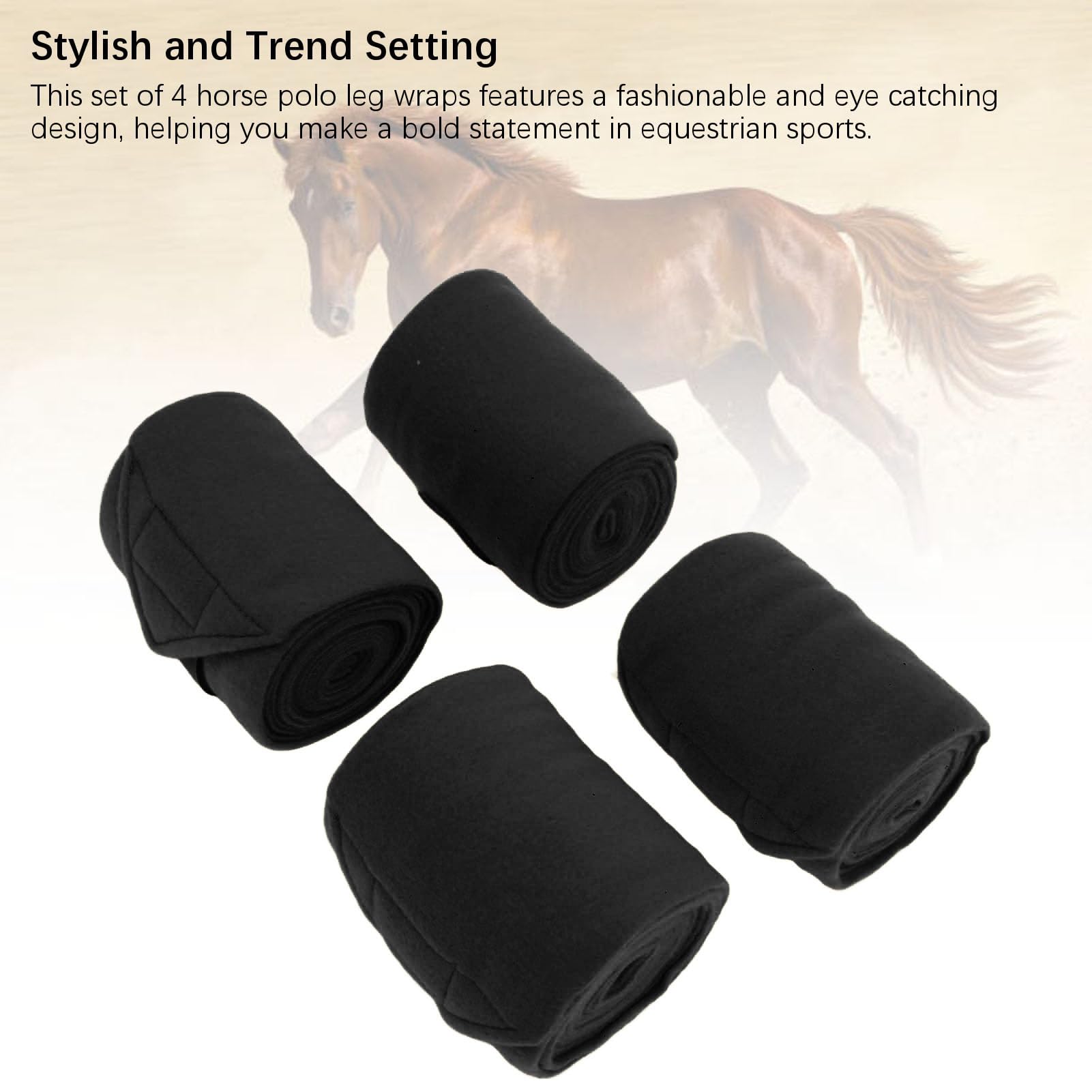 **Premium Adjustable Horse Leg Bandage - Soft Fleece Protective Wrap for Equestrian Riding & Training (4PCS, Black) - Ideal for Show Jumping, Dressage & Stable Care**