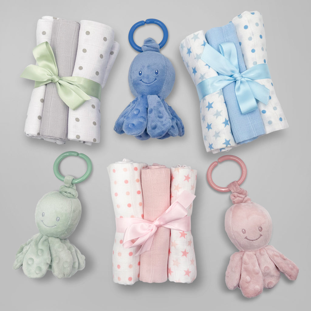 Natural Wooden Vibrating Octopus Baby Gift Set - Gender Neutral Baby Shower Present for Newborns & Infants | Perfect for Soothing, Playtime & Nursery Decor