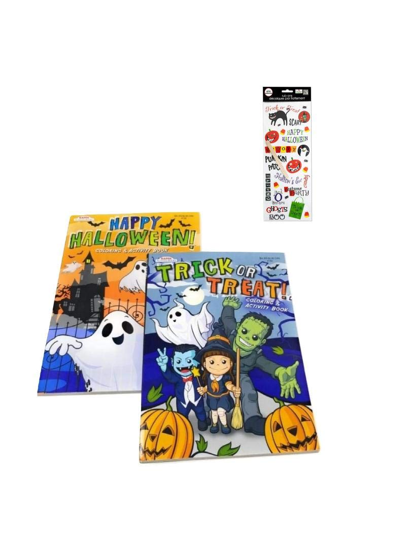 Happy Halloween Trick or Treat 3-Piece Activity Set - Jumbo Coloring Book, Glitter Rub-On Transfers for Kids | Perfect for Halloween Parties, Classroom Activities & Family Fun