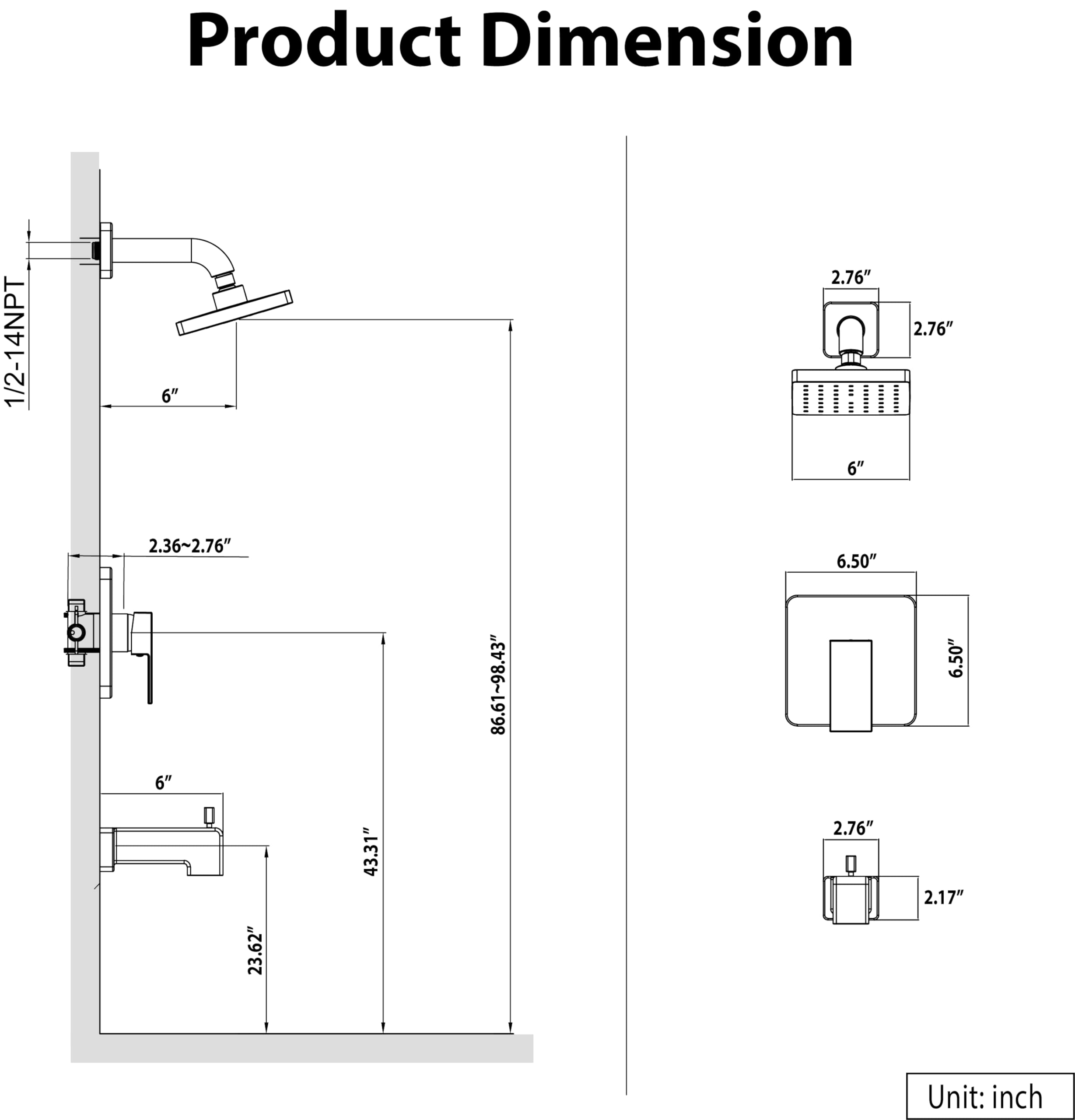 Premium Matte Black Shower Faucet Set - 6-Inch Rainfall Shower Head, Single Handle Tub Spout & All-Metal Trim Kit (Includes Shower Valve) - Perfect for Bathroom Renovation & Luxury Spa Experience