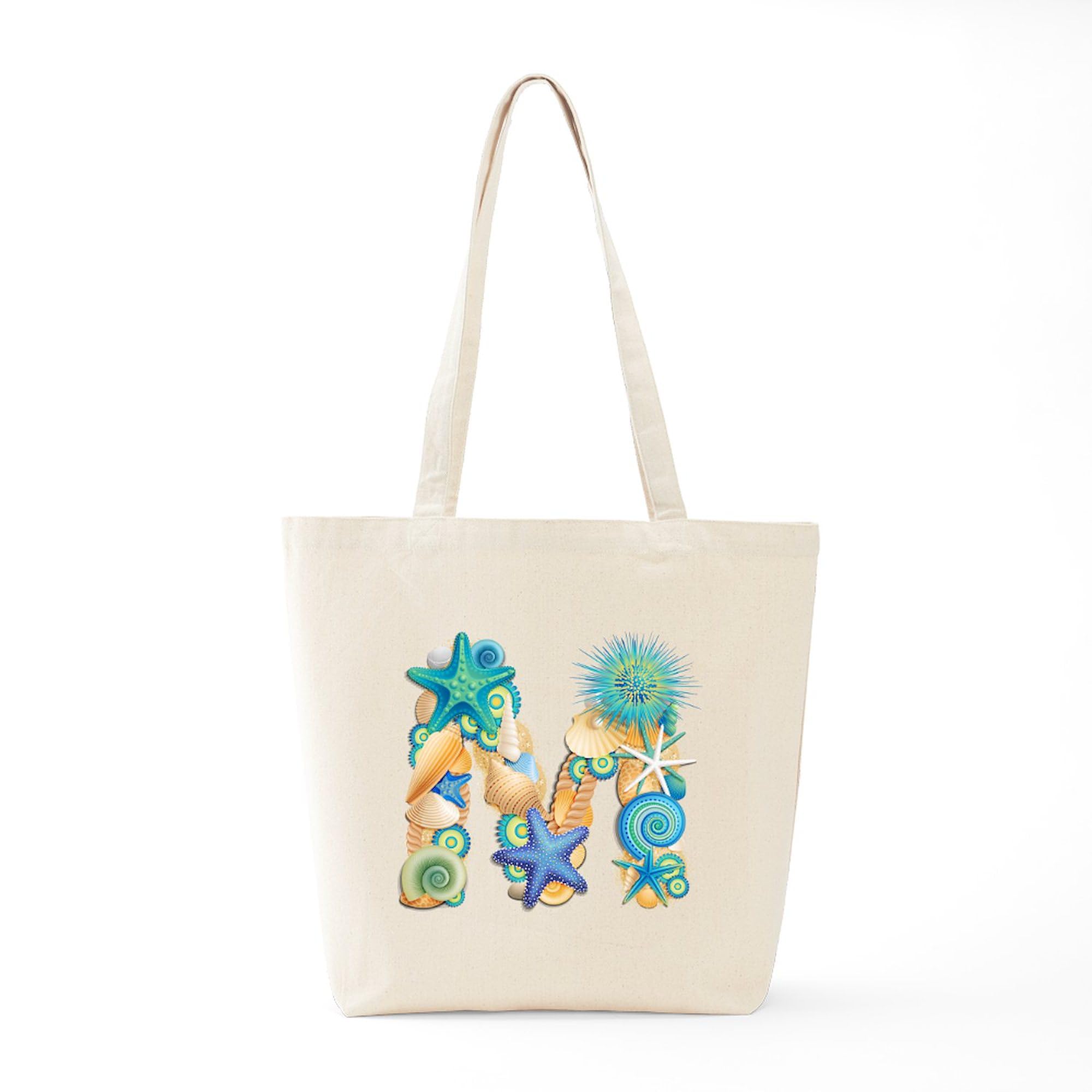 Personalized Initial M Beach Tote Bag - Natural Canvas Reusable Shopping Bag for Beach Trips, Groceries & Everyday Use