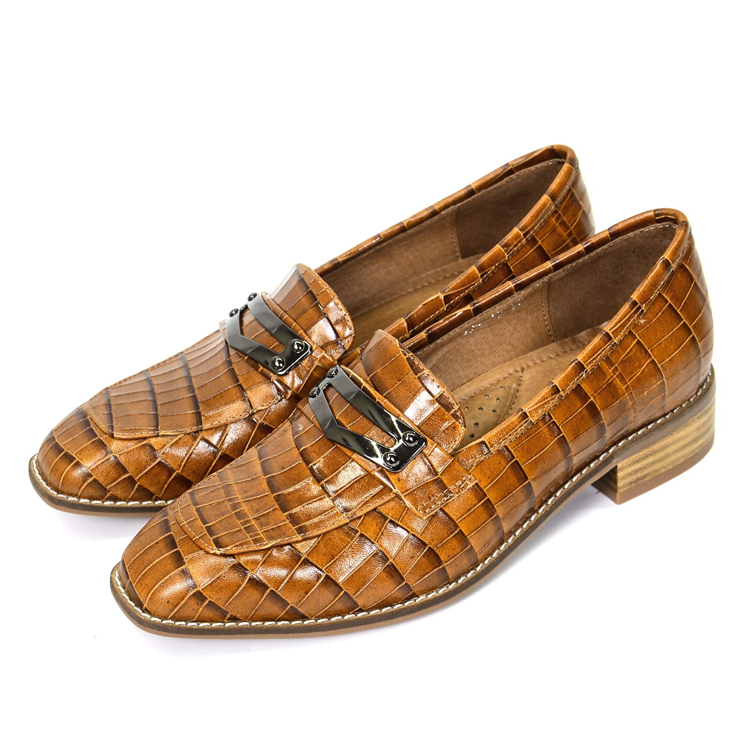 Women's Leather Penny Loafers - Square Toe Slip-On Flat Shoes for Office, Work & Casual Dress | Comfortable & Stylish for Everyday Wear, Business Meetings & Social Events