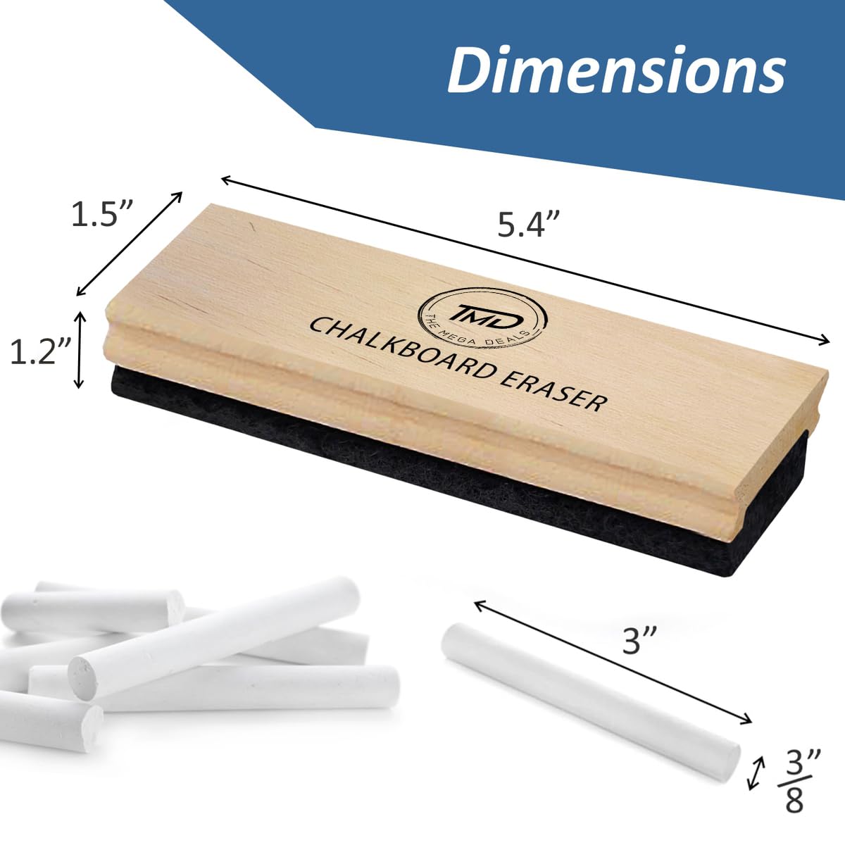 24 Pack White Dustless Chalkboard Chalk - Thin School Chalks with 1 Felt Eraser for Kids, Teachers & Artists | Perfect for Classroom, Office, Home & Outdoor Sidewalk Drawing