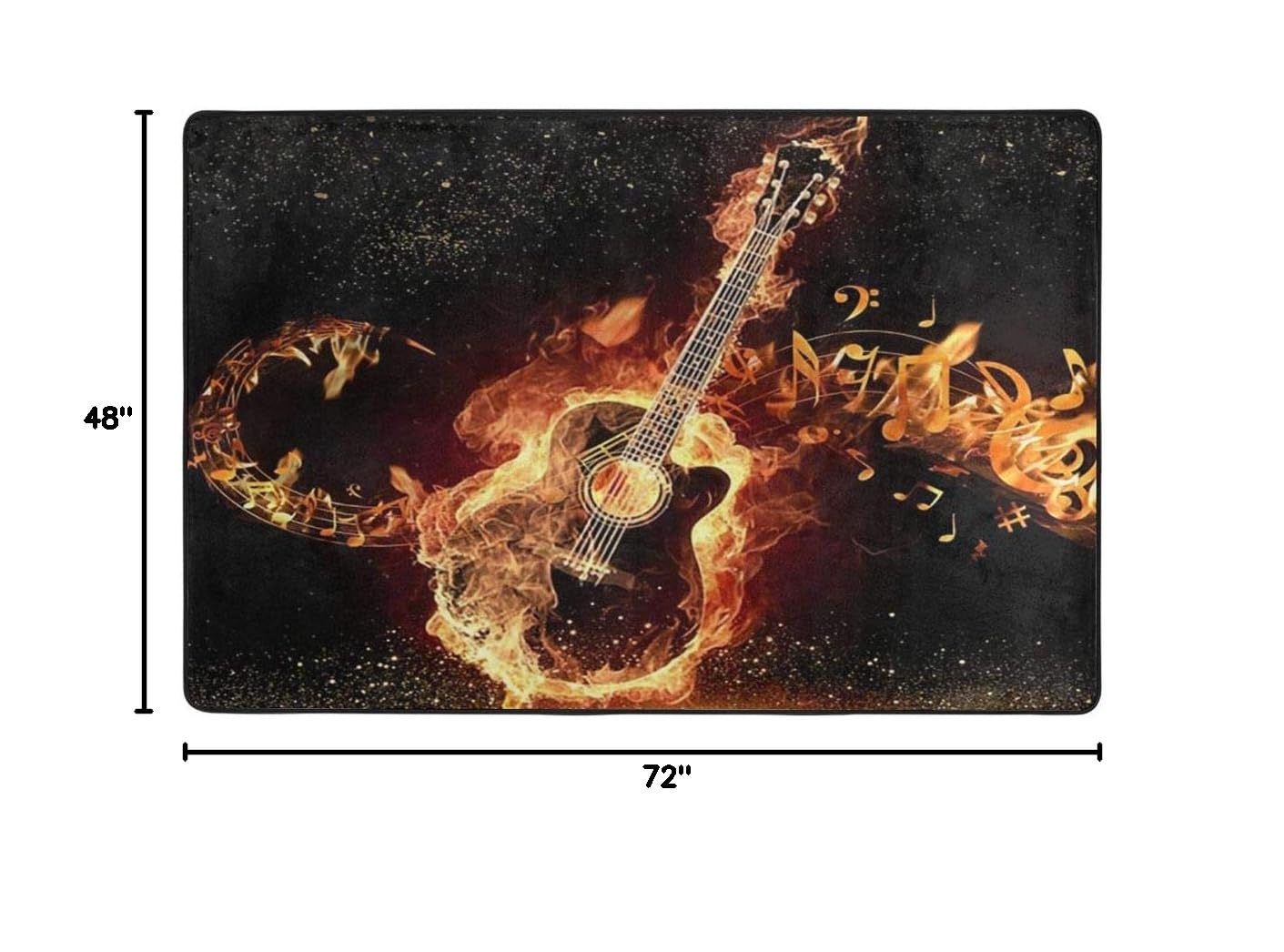 Golden Guitar Print Non-Slip Area Rug - 6'x4' Soft Comfort Floor Mat for Living Room, Bedroom & Study - Perfect for Home Decor, Music Lovers & High Traffic Areas