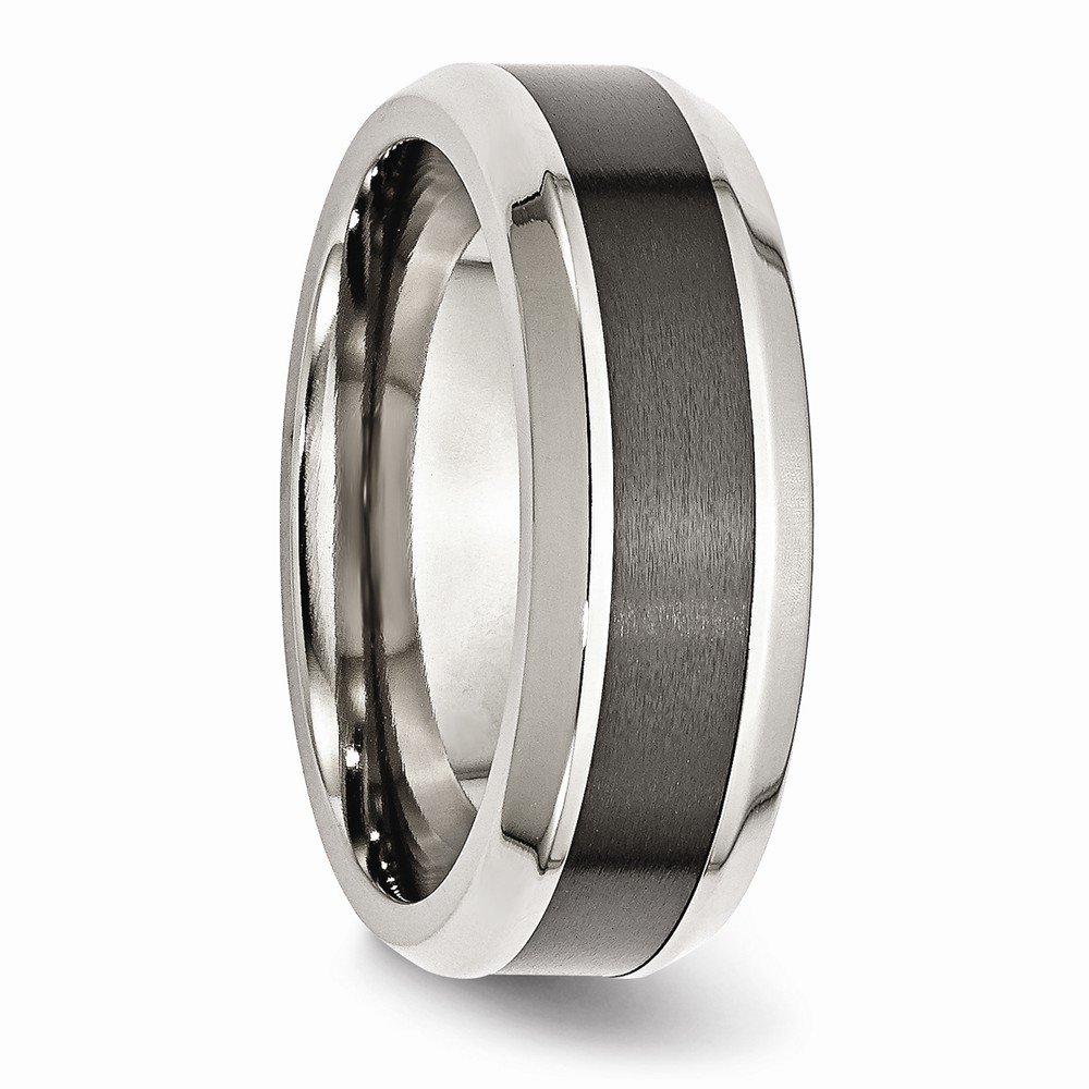 Diamond2Deal Stainless Steel Polished Black Ceramic Beveled Band Ring - Size 13 for Men | Wedding, Engagement, Anniversary & Everyday Wear Jewelry