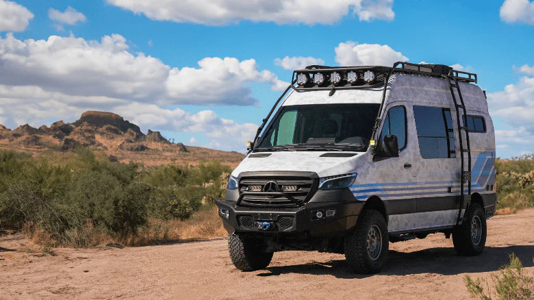 Owl Ridgeline PreRunner Front Bumper with Skid Plates for 2019-2023 Mercedes Sprinter Van 2500/3500 - Heavy Duty Off-Road Protection for Adventure & Work Vans