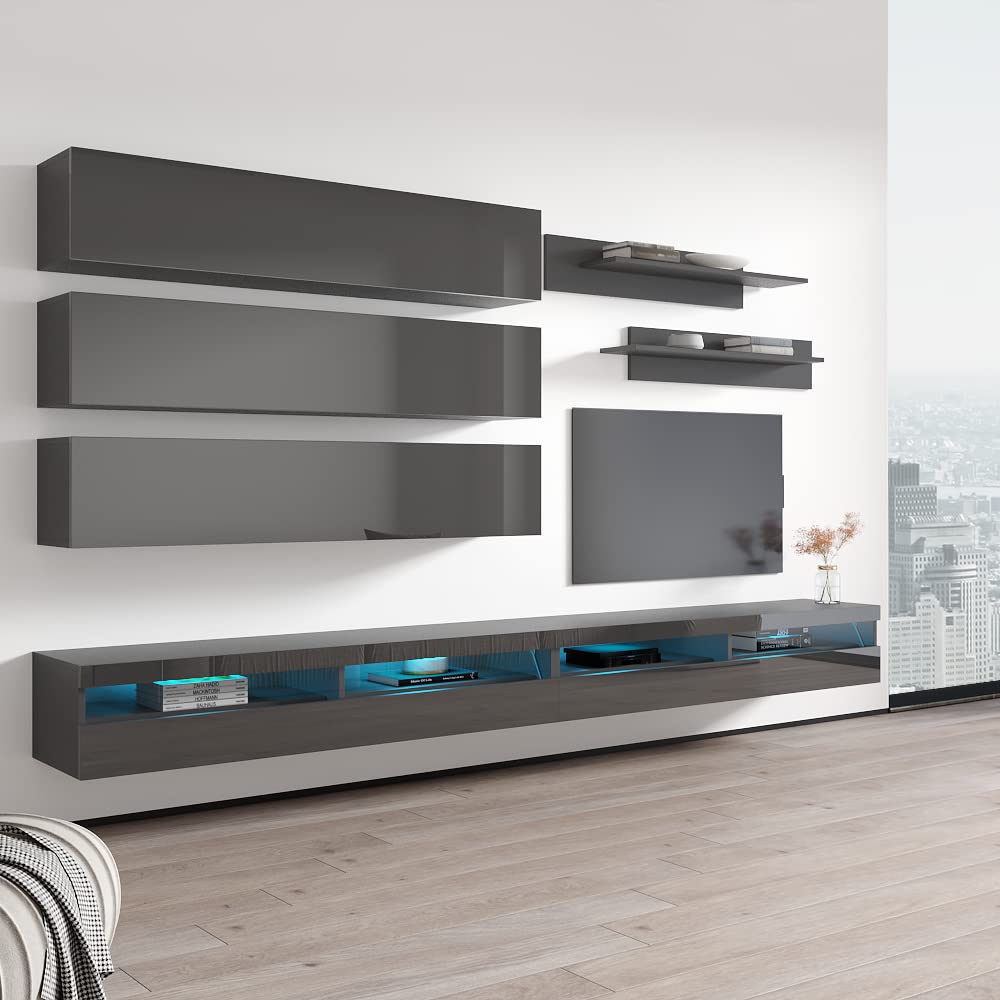 Modern Floating TV Stand with Storage & LED Lights - Wall-Mounted Entertainment Center Console for Bedroom & Living Room - 35