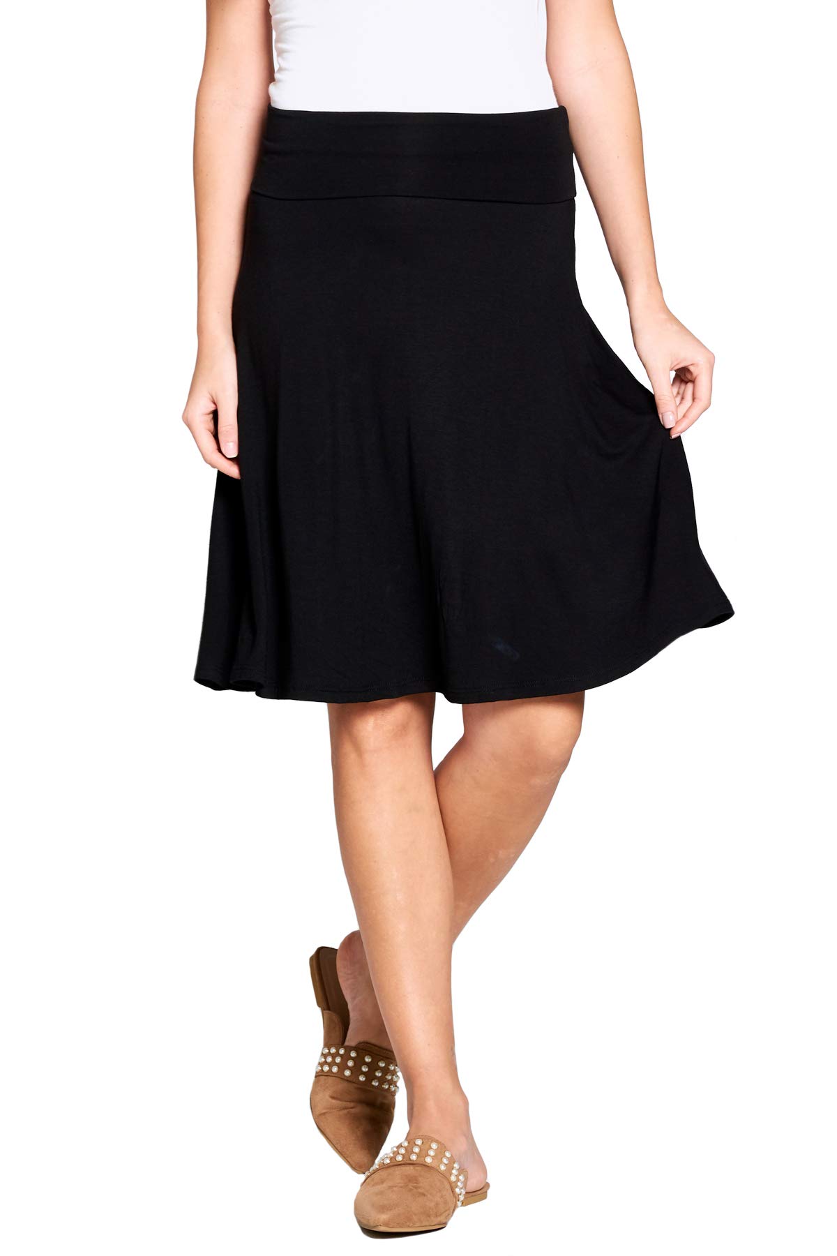 Popana Women's Casual Knee-Length A-Line Stretch Midi Skirt - Plus Size, Made in USA - Perfect for Work, Date Night & Summer Outfits