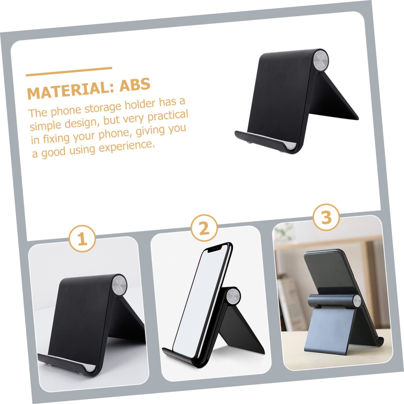 Adjustable Black Cell Phone Stand Holder for Desk - 360° Rotating Mobile Phone Stand with Sturdy Base for iPhone, Samsung & All Smartphones - Perfect for Office, Home & Video Calls