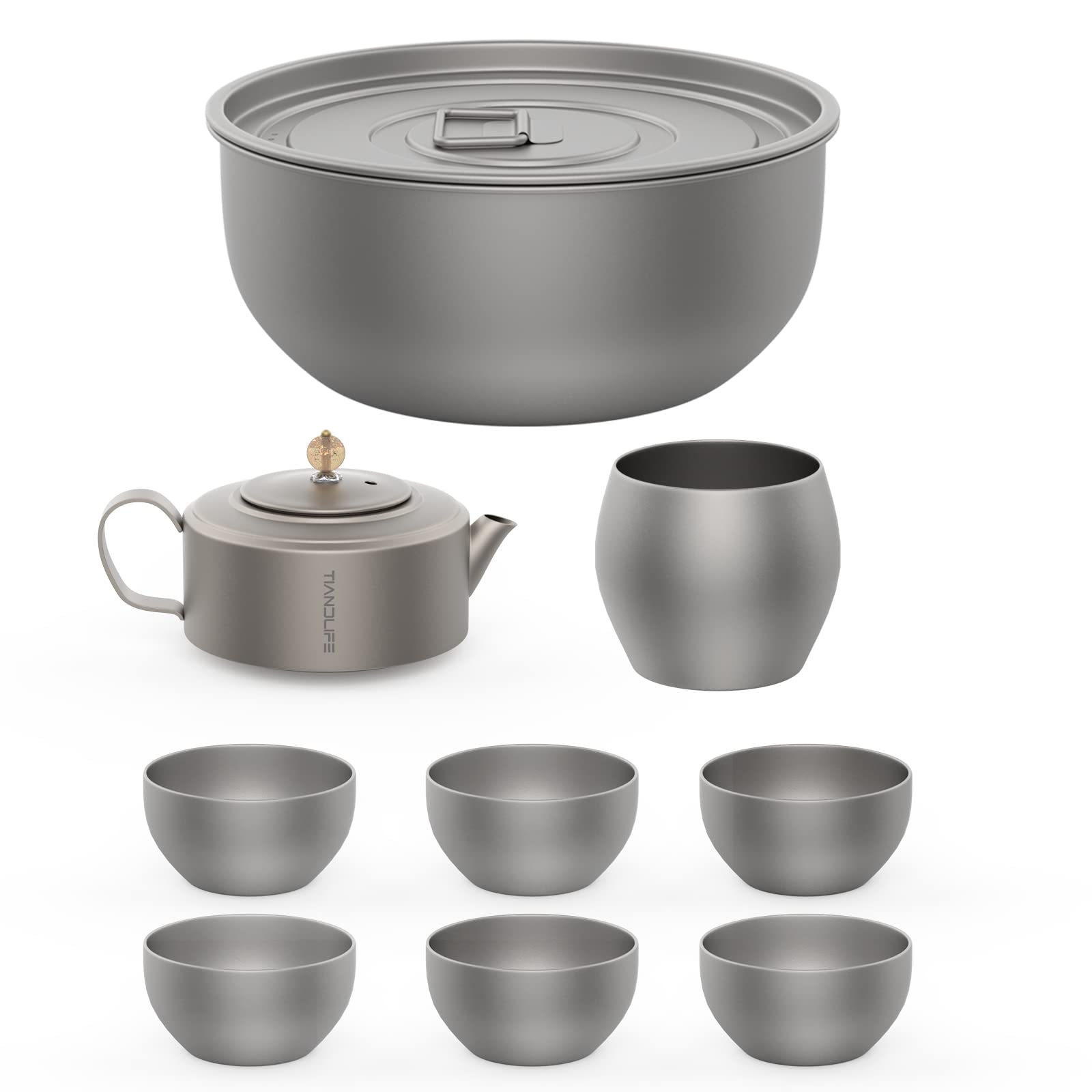 TIANDLIFE 9-Piece Titanium Tea Set - Chinese Gongfu Tea Pot with 1.6L Tea Tray, 100ml & 50ml Tea Cups - Premium Loose Leaf Tea Brewing Set for Home, Office & Gifts - Perfect for Tea Ceremonies, Meditation & Relaxation