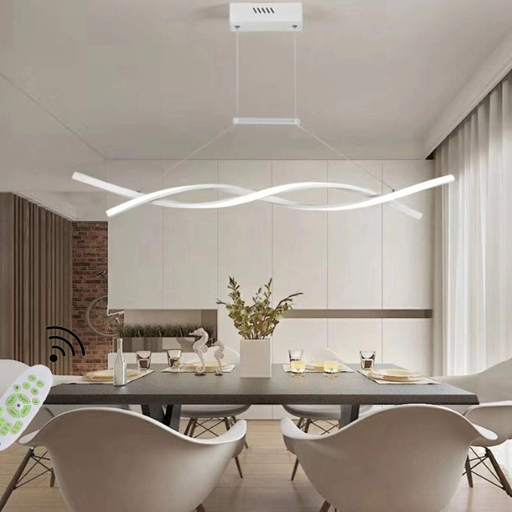 Modern LED Chandelier Light with Remote Control - Dimmable 3000K~6500K, Adjustable Hanging Ceiling Lamp for Dining Room, Living Room, Bedroom, Kitchen & Study | Flush Mount Pendant Lighting for Home Decor & Ambient Lighting