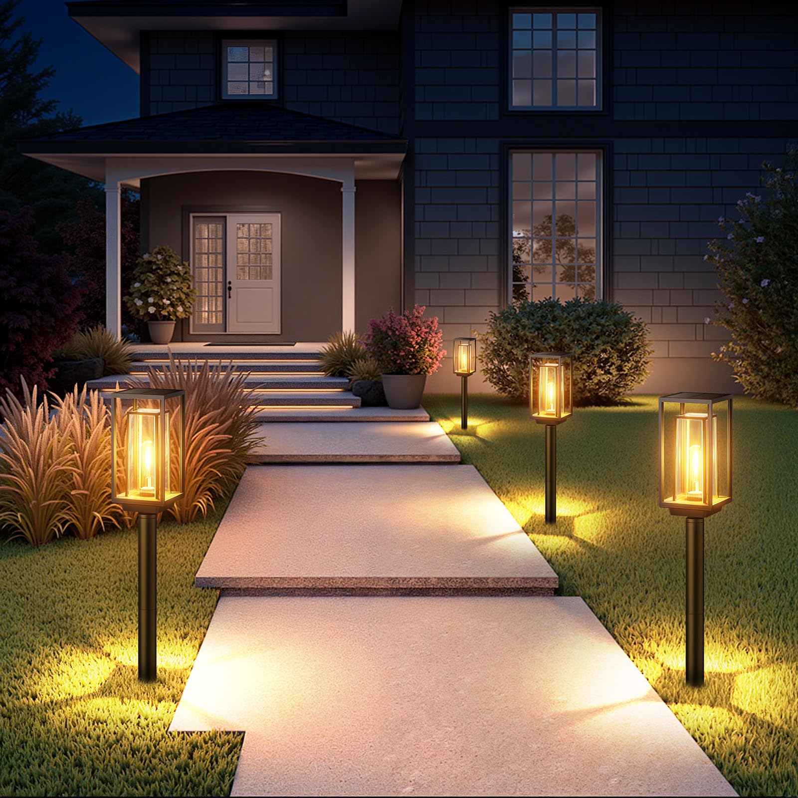 WdtPro Solar Pathway Lights Outdoor Waterproof - 2X Bigger & Brighter Landscape Lighting for Yard, Patio, Walkway, Driveway - 12+ Hours Double-Layer Solar Lights with Auto On/Off - Warm White (4 Pack) - Perfect for Garden Decor & Nighttime Safety