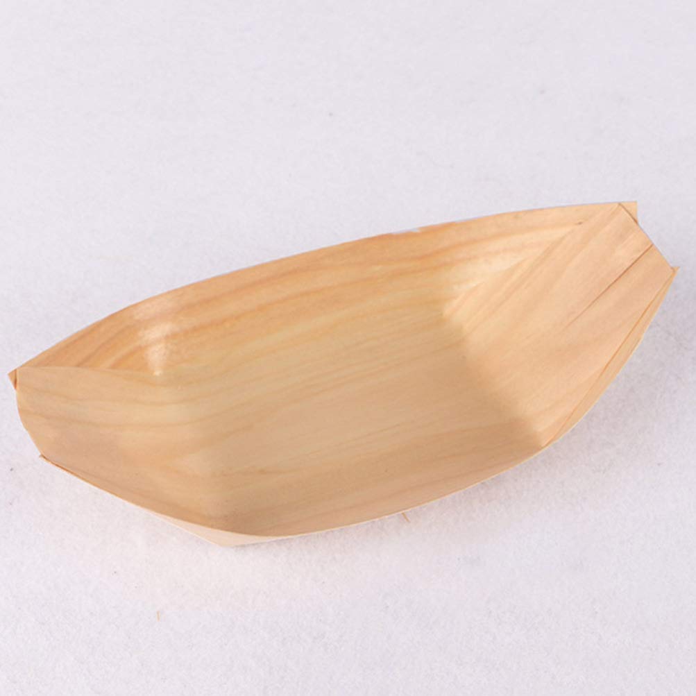 100pcs Bamboo Sushi Boats - Disposable Wooden Serving Trays for Sashimi & Desserts | Party Catering