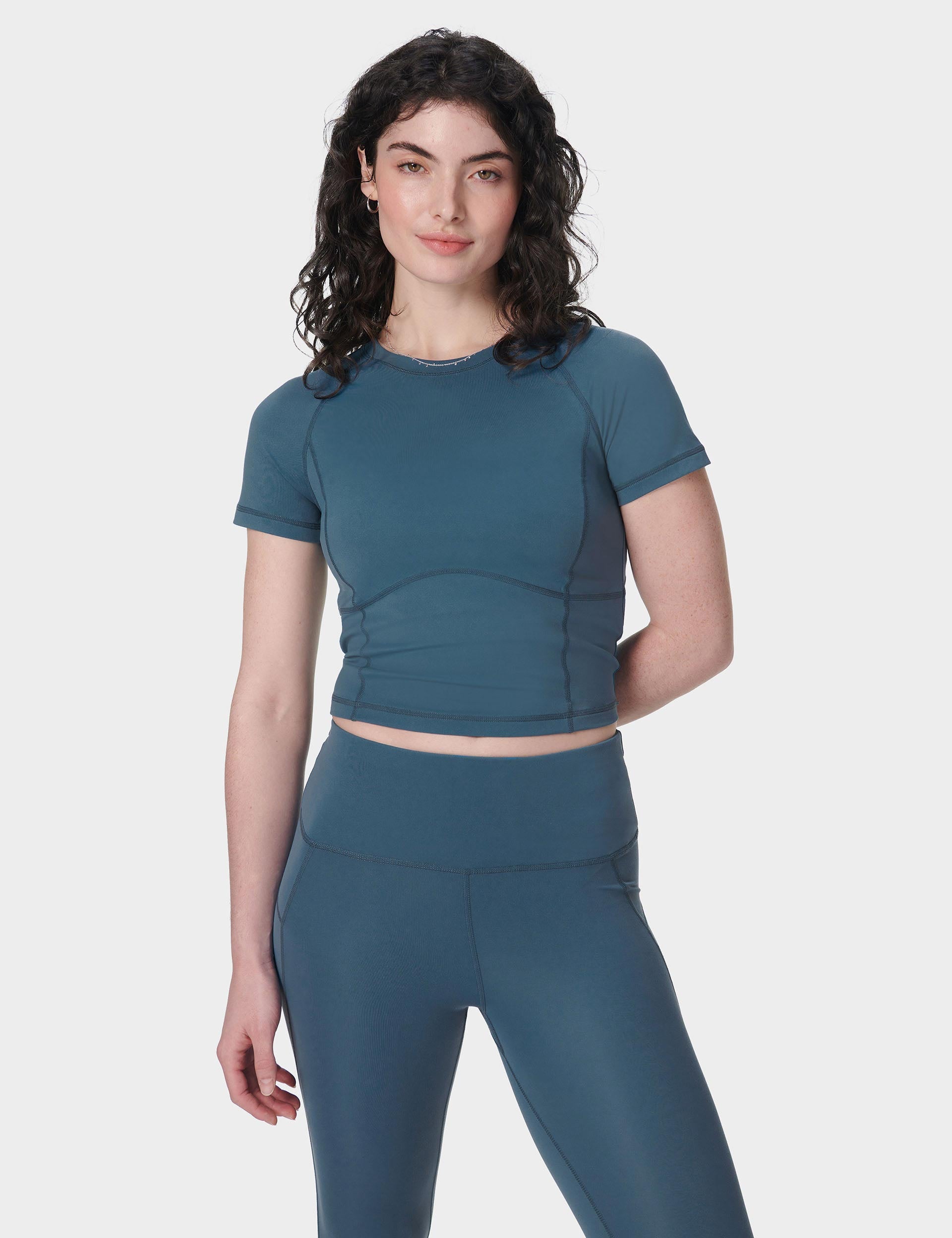 All Day Cropped T-Shirt in Subdued Blue | Comfortable Casual Women's Top for Everyday Wear, Workouts & Outings