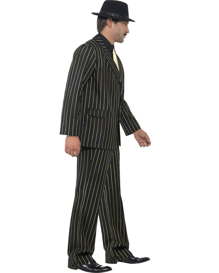 20s Gold Pinstripe Gangster Mens Costume - 1920s Prohibition Era Suit for Gatsby Party, Halloween & Cosplay - Vintage Mobster Outfit for Men