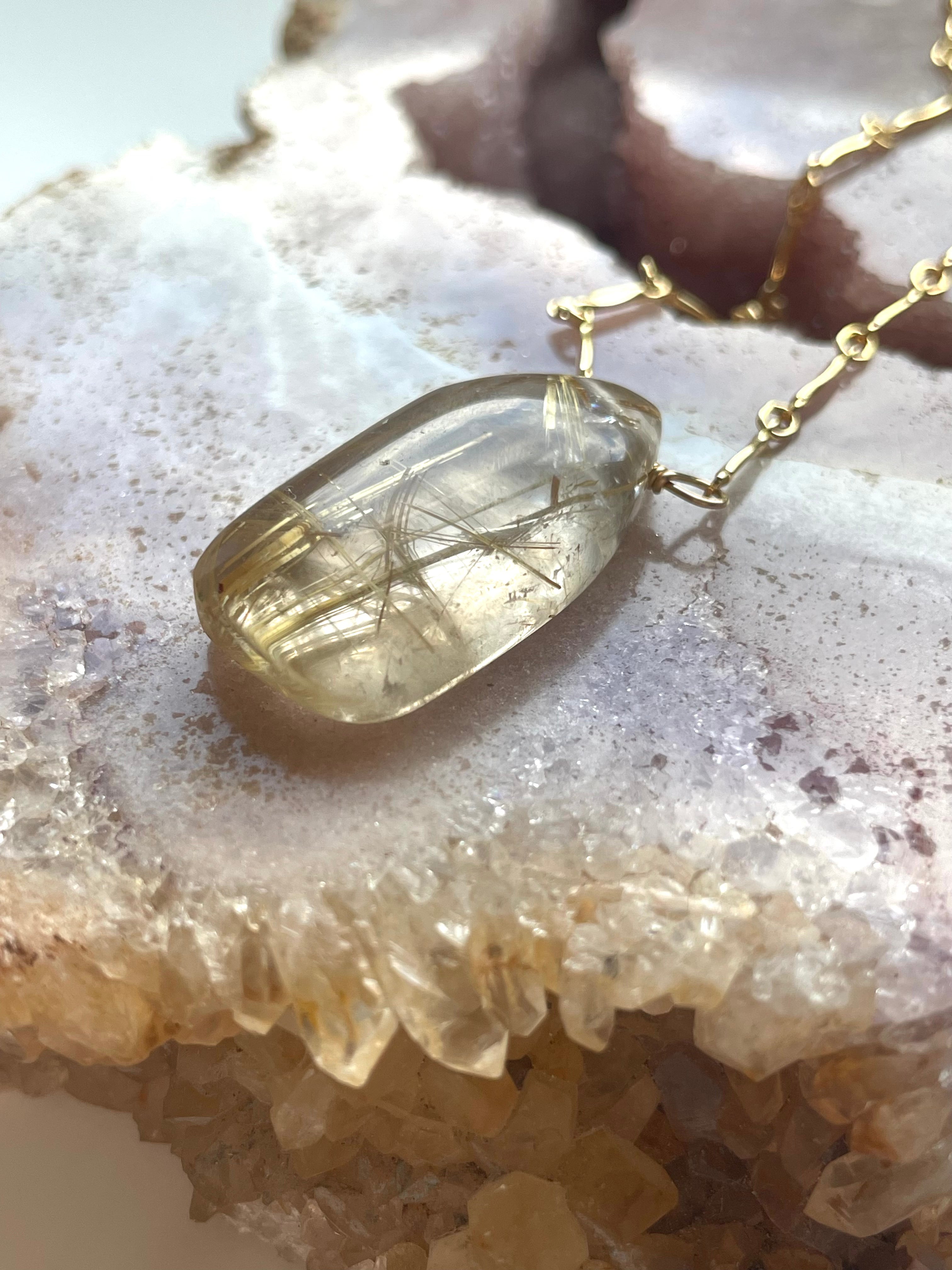 Golden Rutilated Quartz Necklace - Healing Crystal Jewelry for Women, Spiritual Energy & Chakra Balancing | Perfect for Meditation, Yoga & Everyday Wear