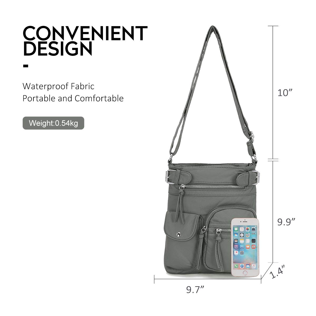 Angel Kiss Women's Crossbody Bag - Washed Leather Shoulder Purse with Multiple Pockets | Soft Hobo Handbag for Everyday Use, Travel & Shopping