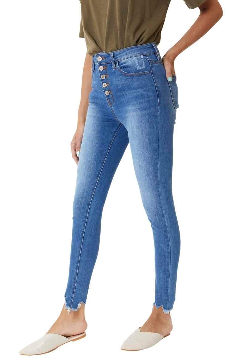 Kan Can Women's High Rise Button Fly Distressed Super Skinny Jeans - Stretch Denim Pants for Casual Wear, Night Out & Everyday Fashion