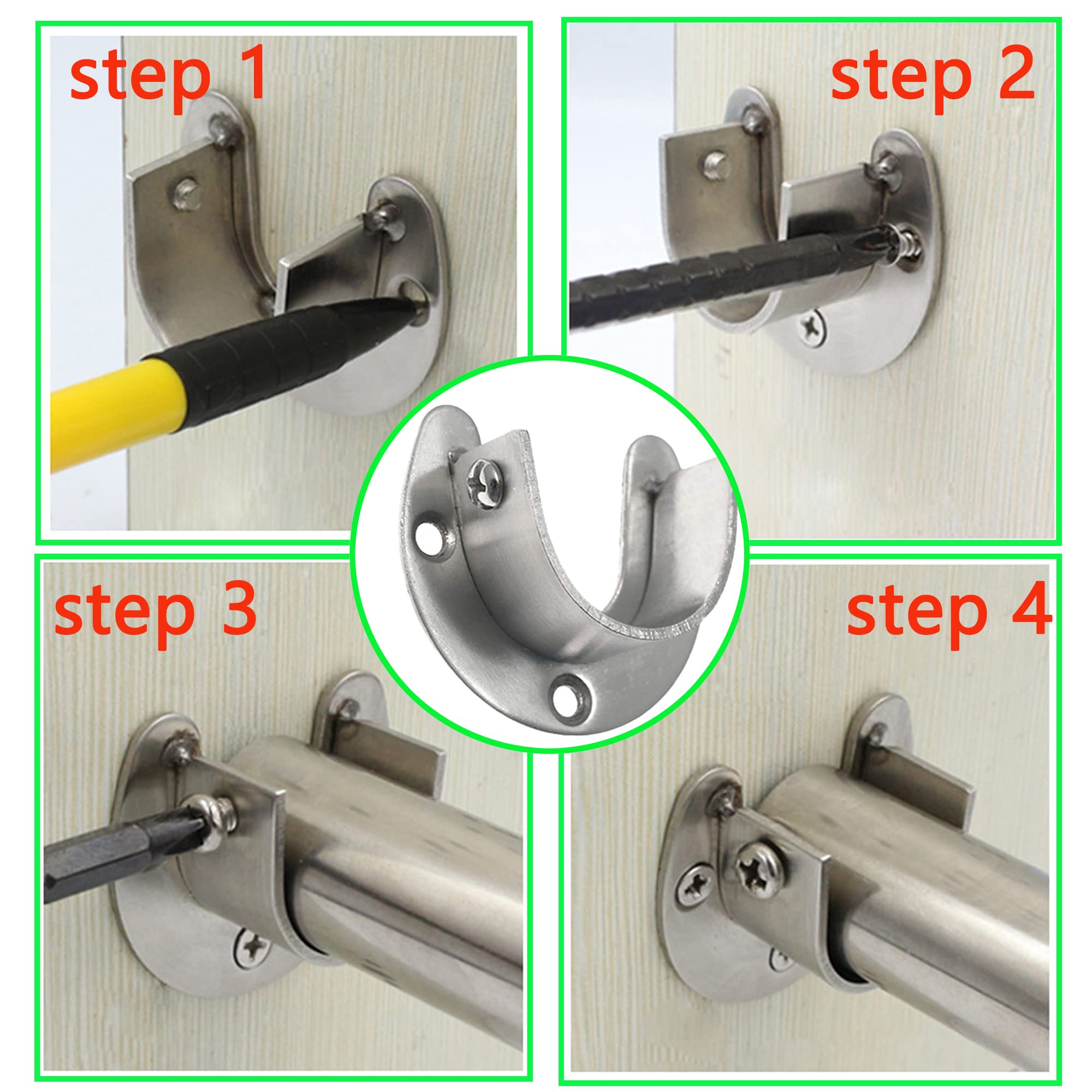 2 PCS Heavy Duty Stainless Steel Wardrobe Bracket - 1-1/4 Inch Closet Rod Holder with Screws, Black/Silver Rod Support for Closet Organization & Home Storage Solutions - Perfect for Bedroom, Walk-in Closet and Garment Rack Installation
