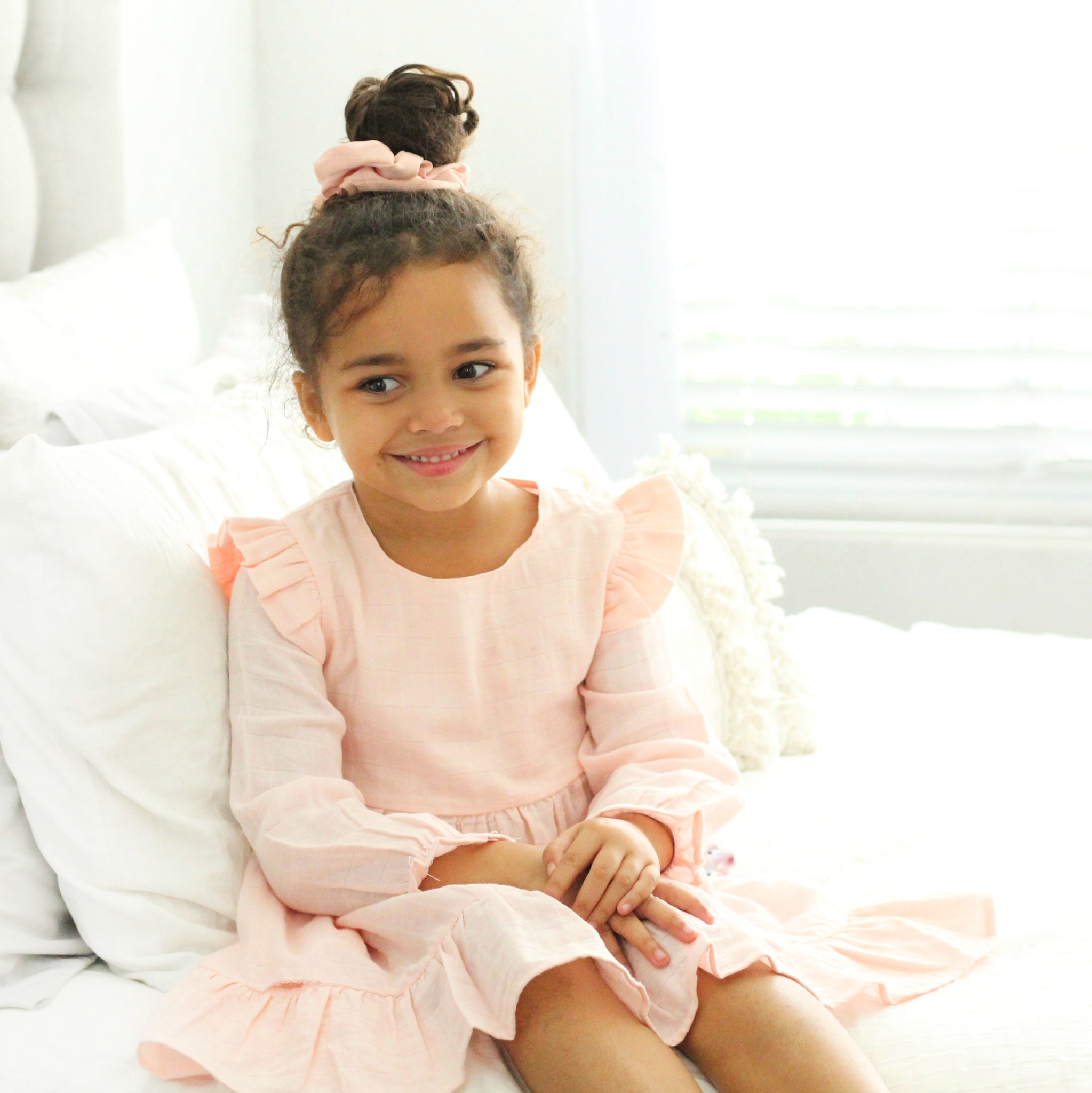 Muslin Ruffle Dress for Baby Girls - Soft Peach Blossom Cotton Dress - Perfect for Photoshoots, Parties & Special Occasions