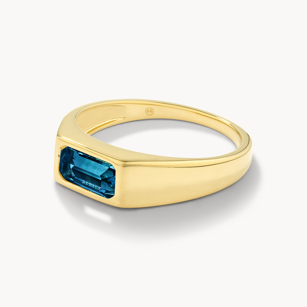 Blue Topaz Gold Pinky Ring for Women - Elegant Signet Ring for Everyday Wear, Gift Giving & Special Occasions