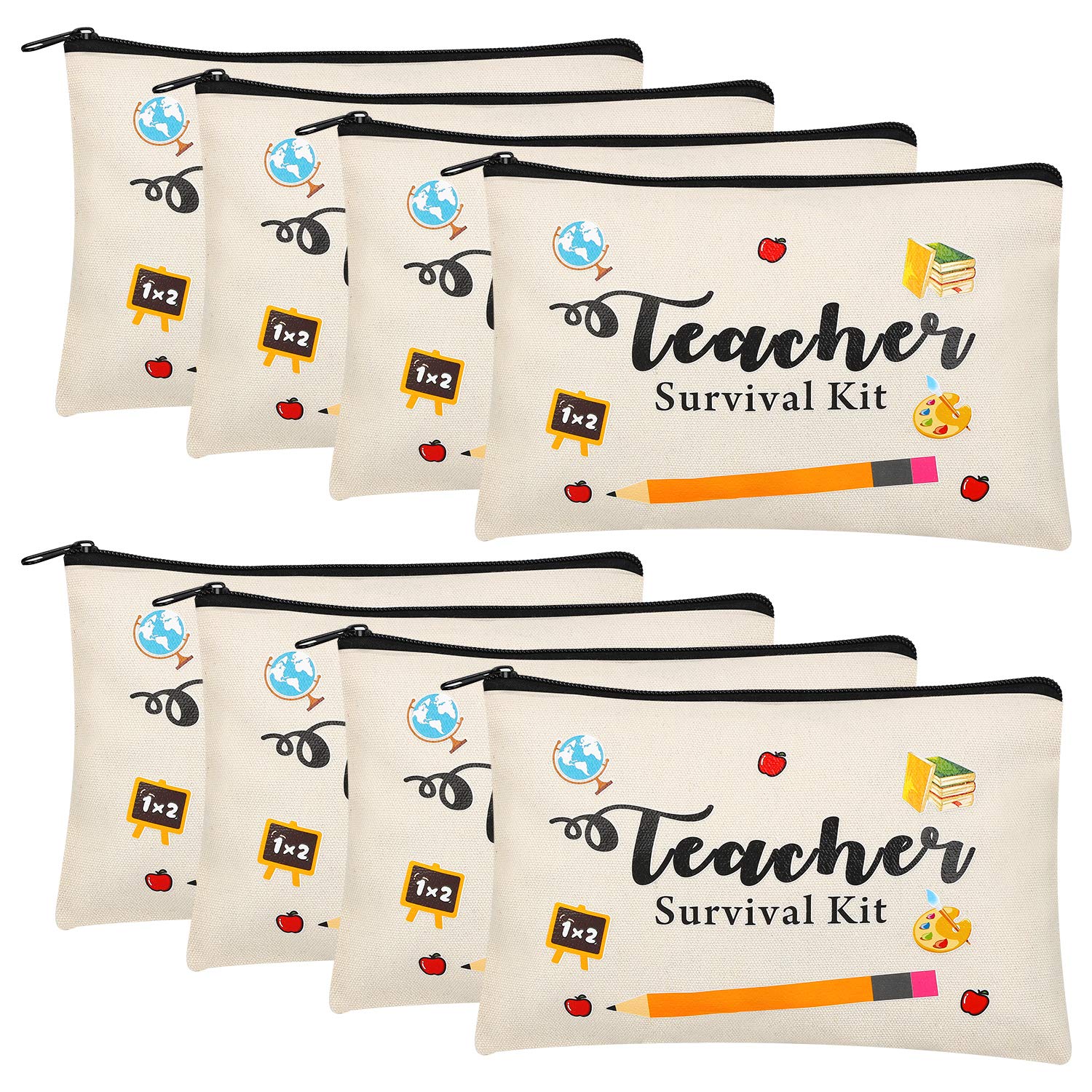 8-Piece Teacher Appreciation Gift Set - Makeup Pouch & Cosmetic Bags for Travel, Toiletry Storage & School Supplies - Perfect for Preschool & High School Teachers (Zipper Closure, Set 2) - Ideal for Classroom Rewards, End-of-Year Gifts & Teacher Thank You Presents