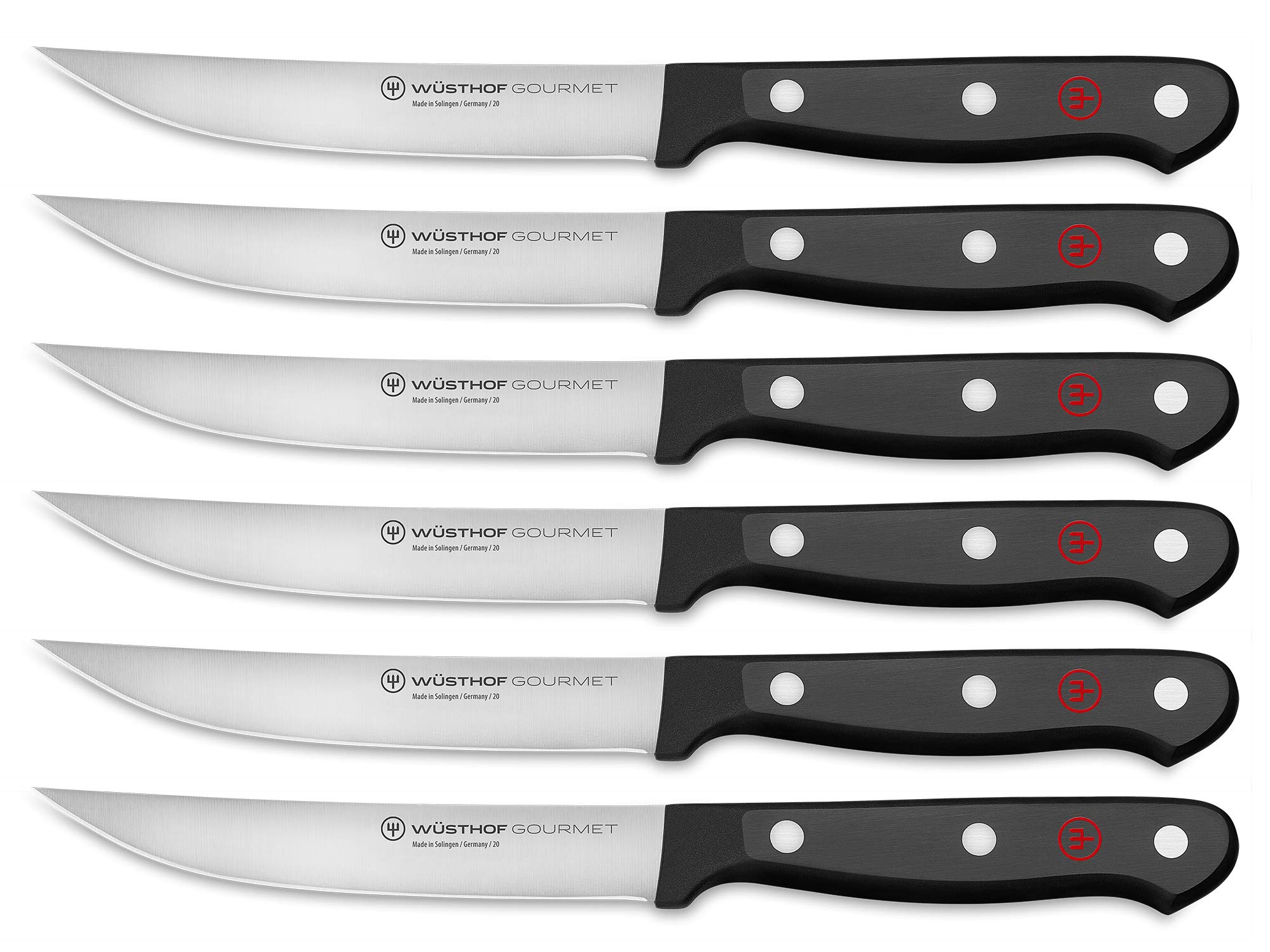 WÜSTHOF Gourmet 6-Piece Steak Knife Set with Black Handles - Premium German Stainless Steel Steak Knives for Perfect Meat Cutting - Ideal for Steak Dinners, BBQ Parties & Fine Dining
