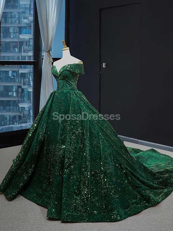 Emerald Green Sequin Off-Shoulder Long Prom Dress for Evening Party & Formal Events - Elegant Ball Gown for Homecoming, Wedding Guest & Special Occasions