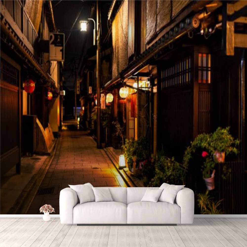 3D Self-Adhesive Wallpaper - Narrow Alley in Gion District Night Scene | Peel & Stick Wall Mural for Bedroom, Living Room, Dorm Decor | Waterproof Removable Wall Sticker for Ceiling, Wardrobe & Furniture (Perfect for Japanese-Themed Rooms & Anime Lover Gifts)