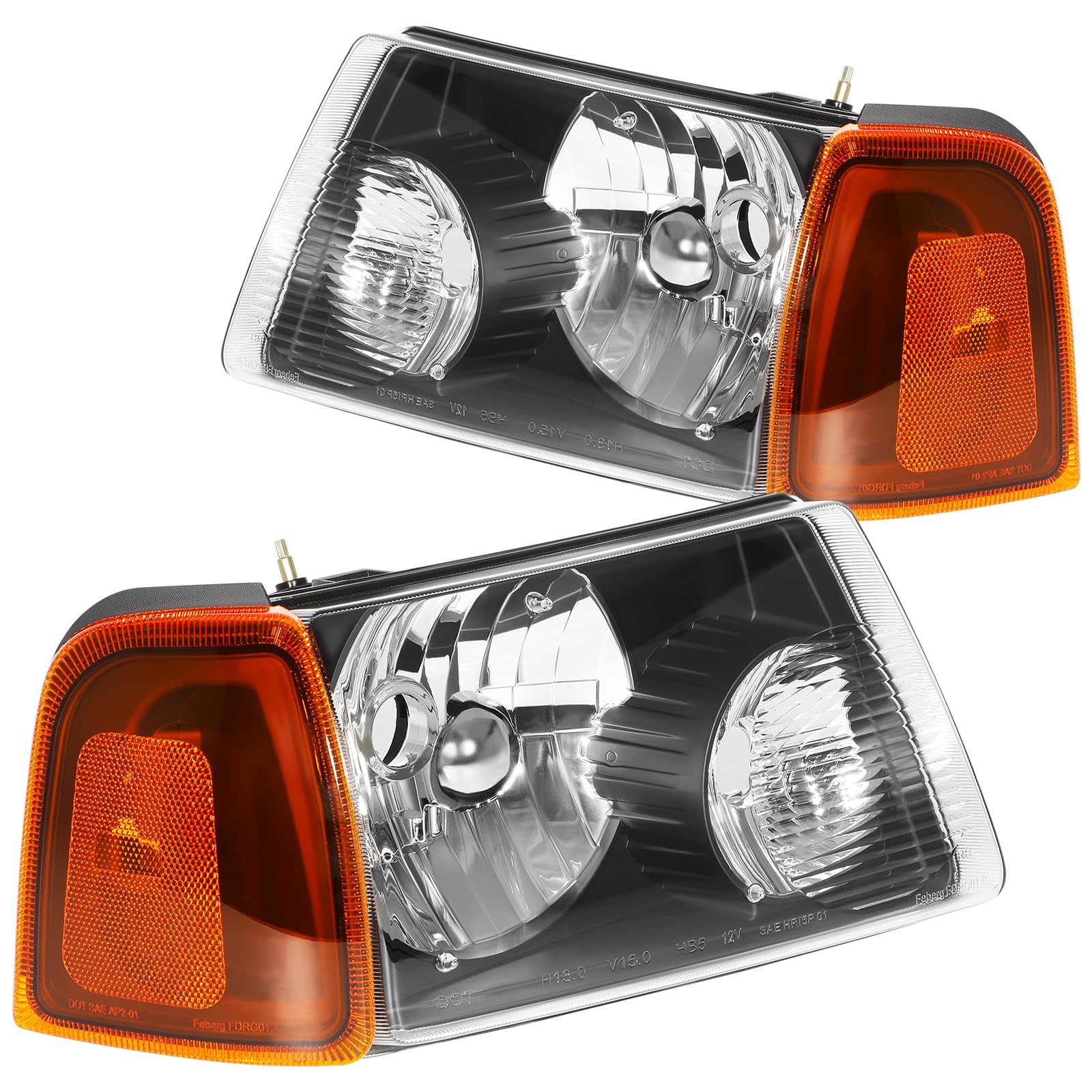 Ford Ranger Headlight Assembly 2001-2011 - Black Housing, Amber Reflector, Clear Lens - Driver & Passenger Side Headlamps - Perfect for Night Driving & Off-Road Adventures